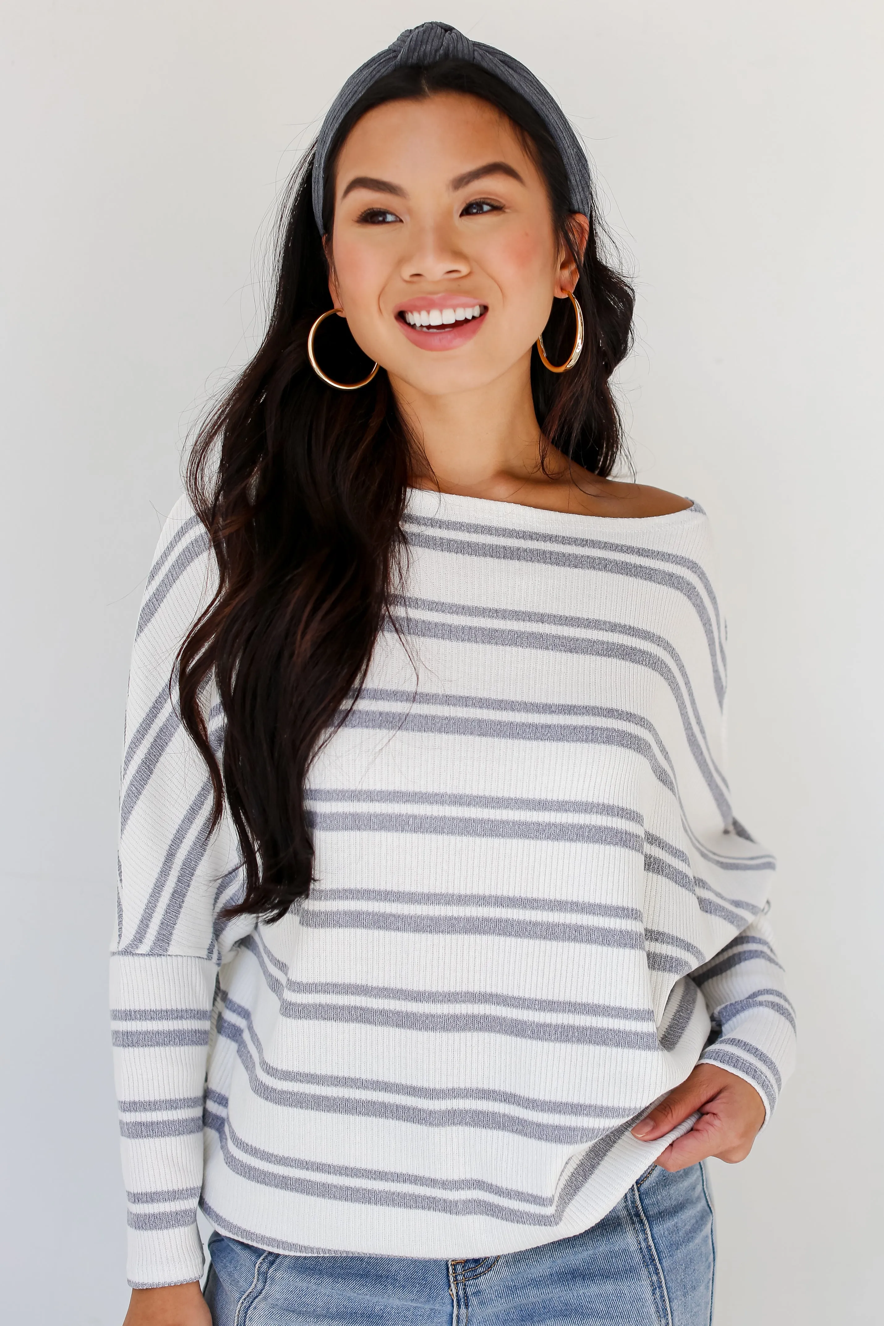 Cabin Cozies Ivory Striped Knit Top