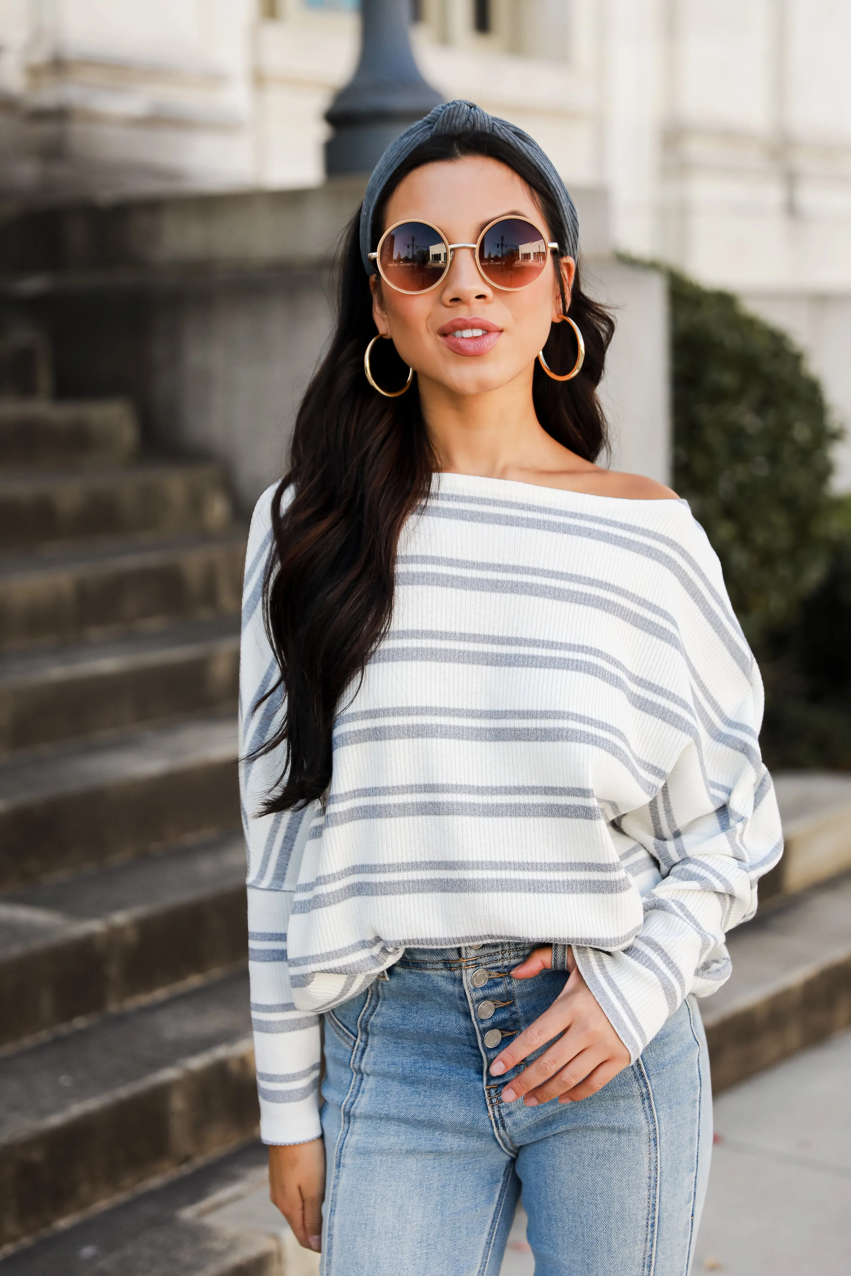 Cabin Cozies Ivory Striped Knit Top