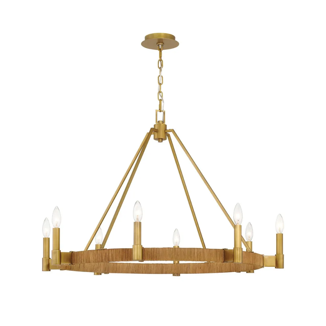 Calypso 8 Light Chandelier - Brass & Rattan