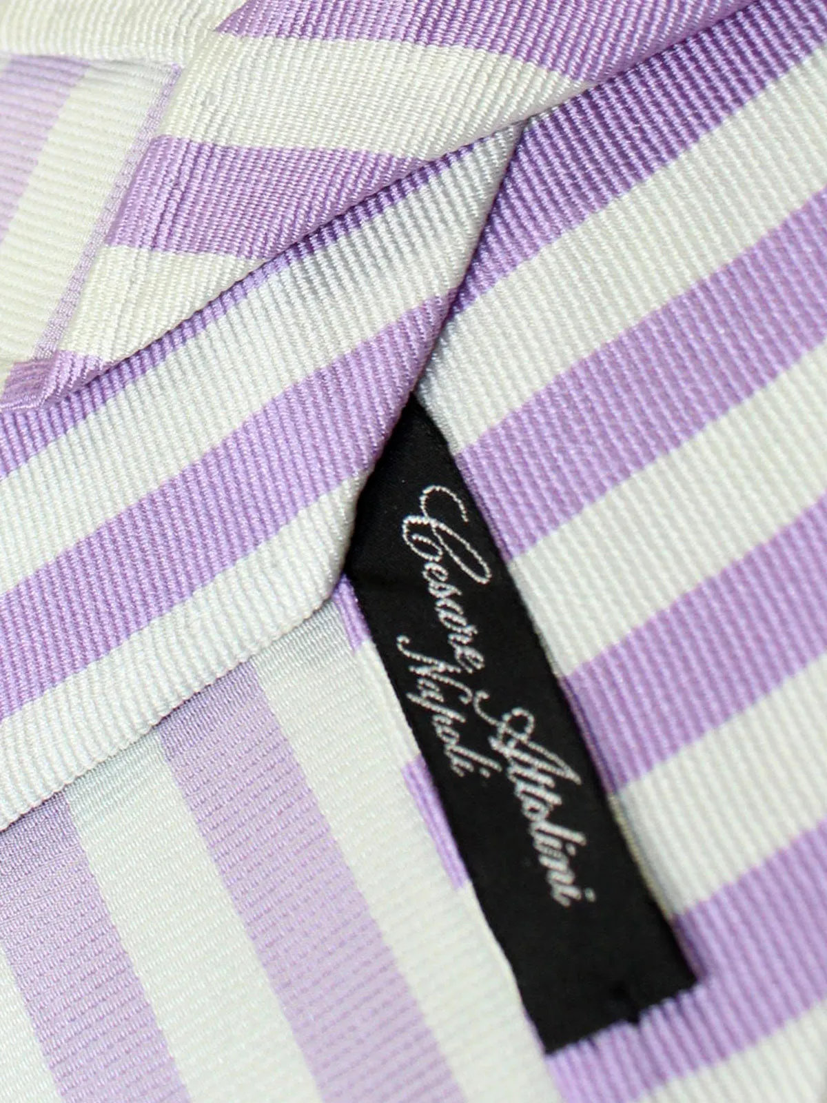 Cesare Attolini Unlined Silk Tie Gray Lilac Stripes FINAL SALE