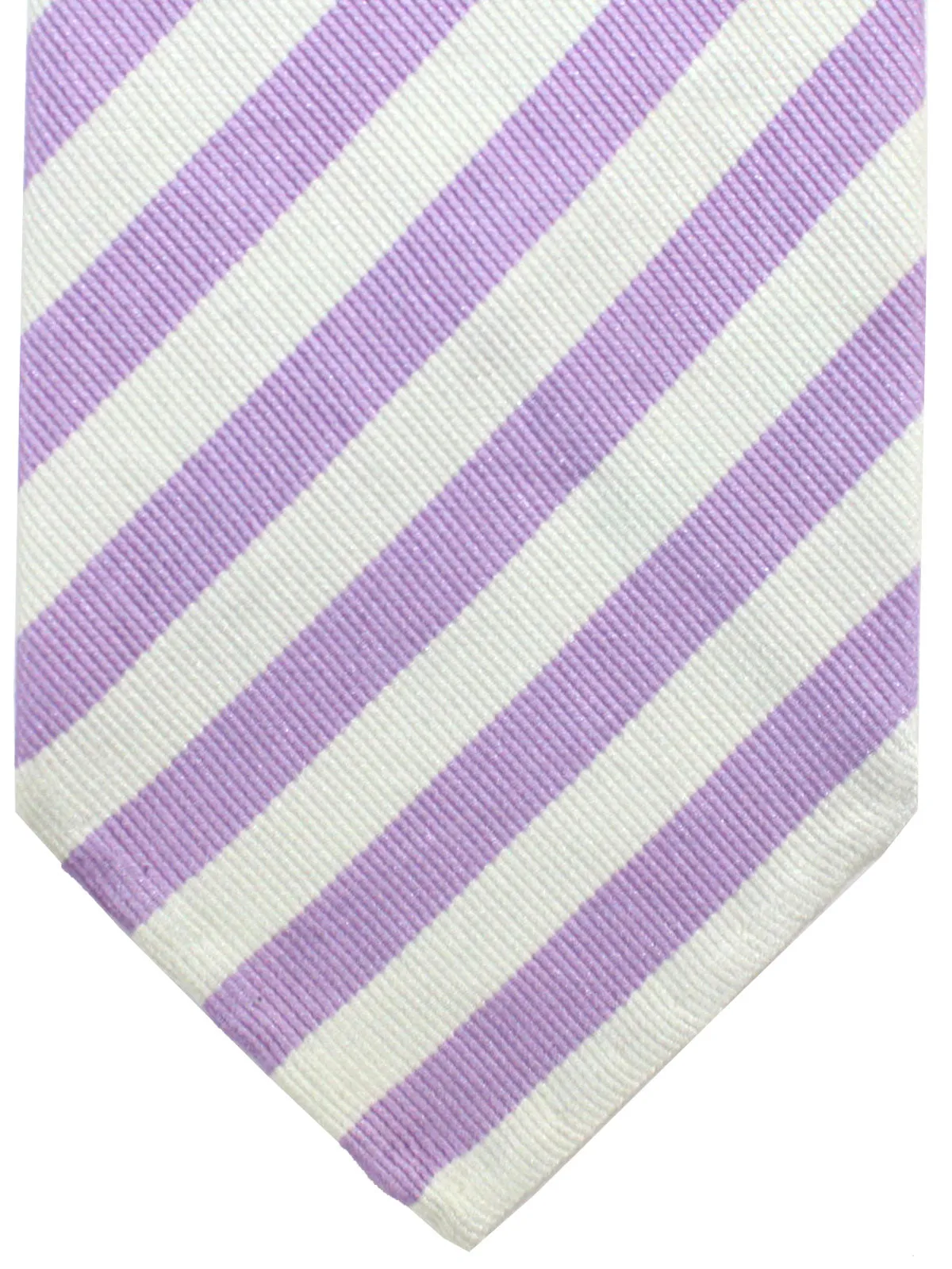 Cesare Attolini Unlined Silk Tie Gray Lilac Stripes FINAL SALE