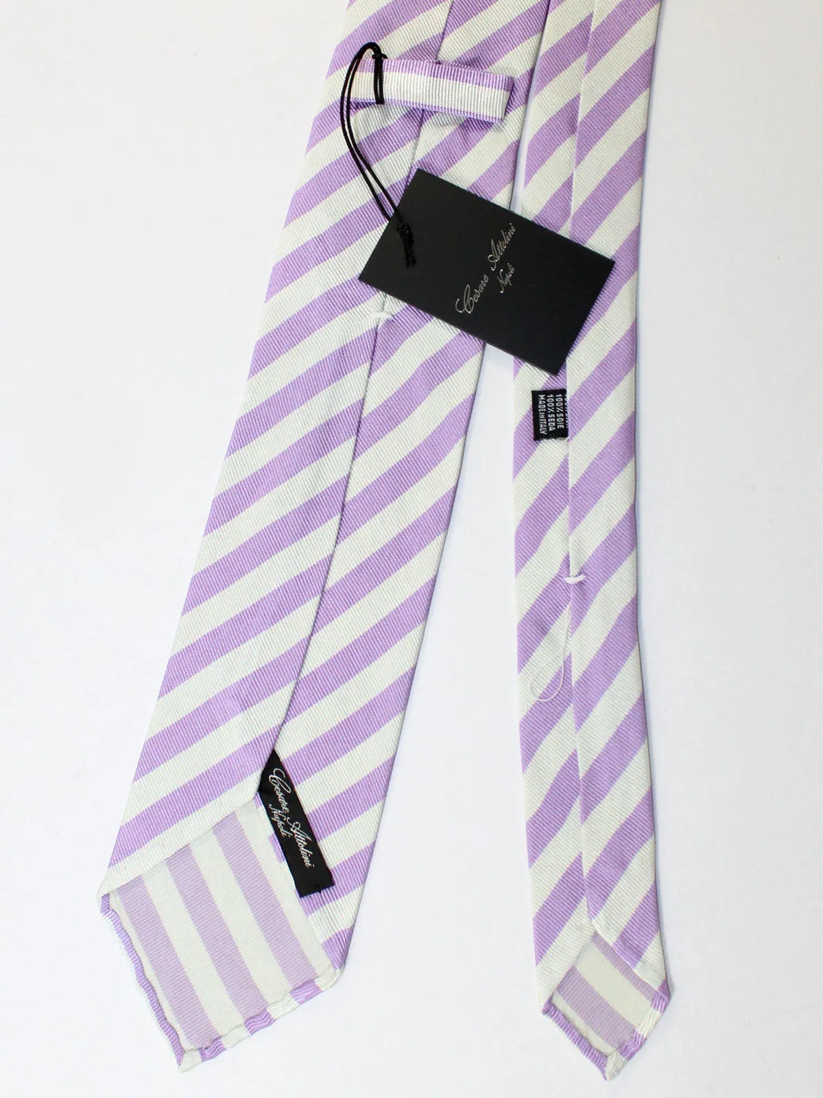 Cesare Attolini Unlined Silk Tie Gray Lilac Stripes FINAL SALE