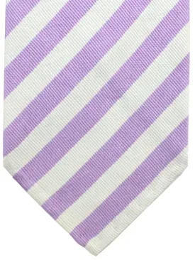 Cesare Attolini Unlined Silk Tie Gray Lilac Stripes FINAL SALE