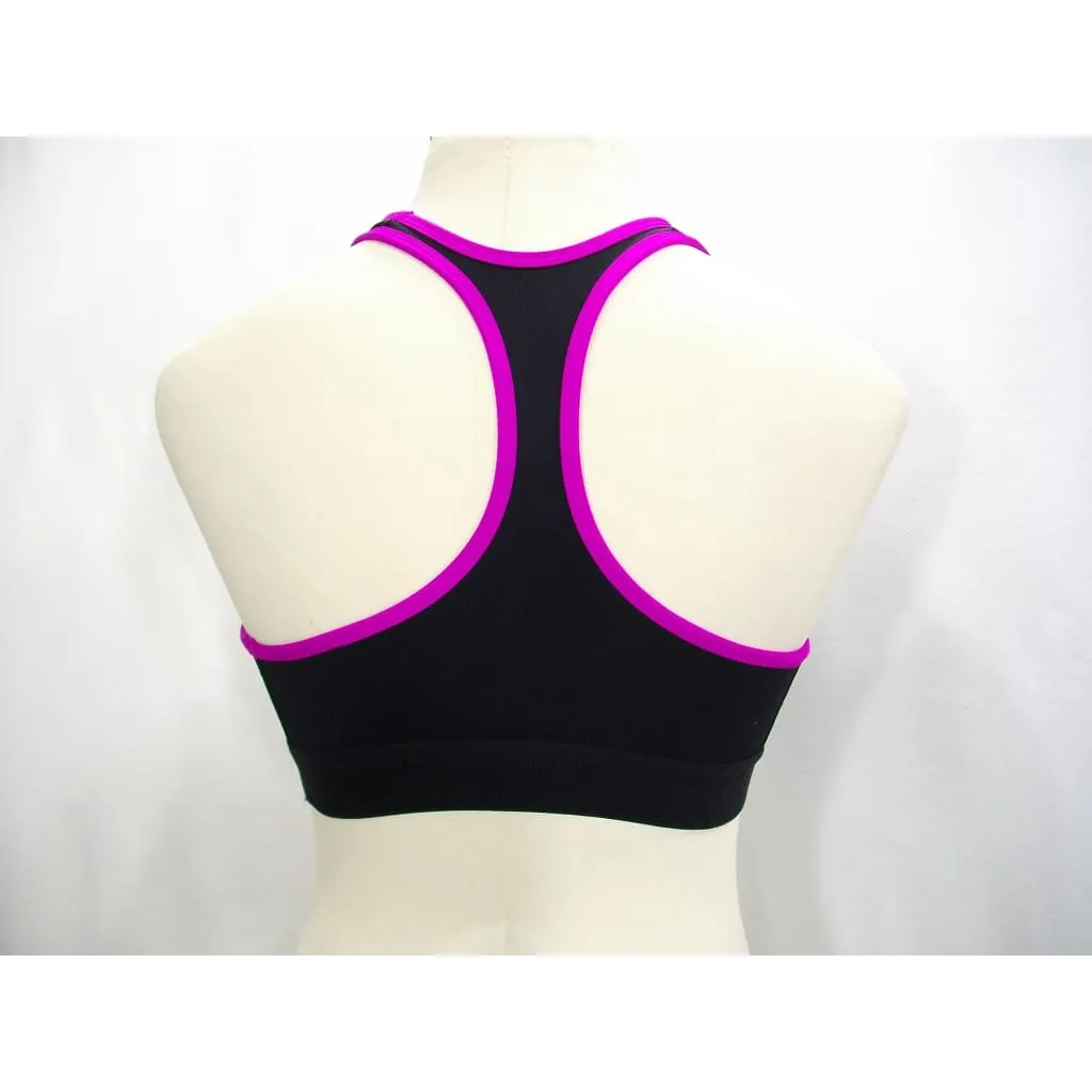 Champion B0791 Compression Racerback Wire Free Sports Bra MEDIUM Black with Purple Trim