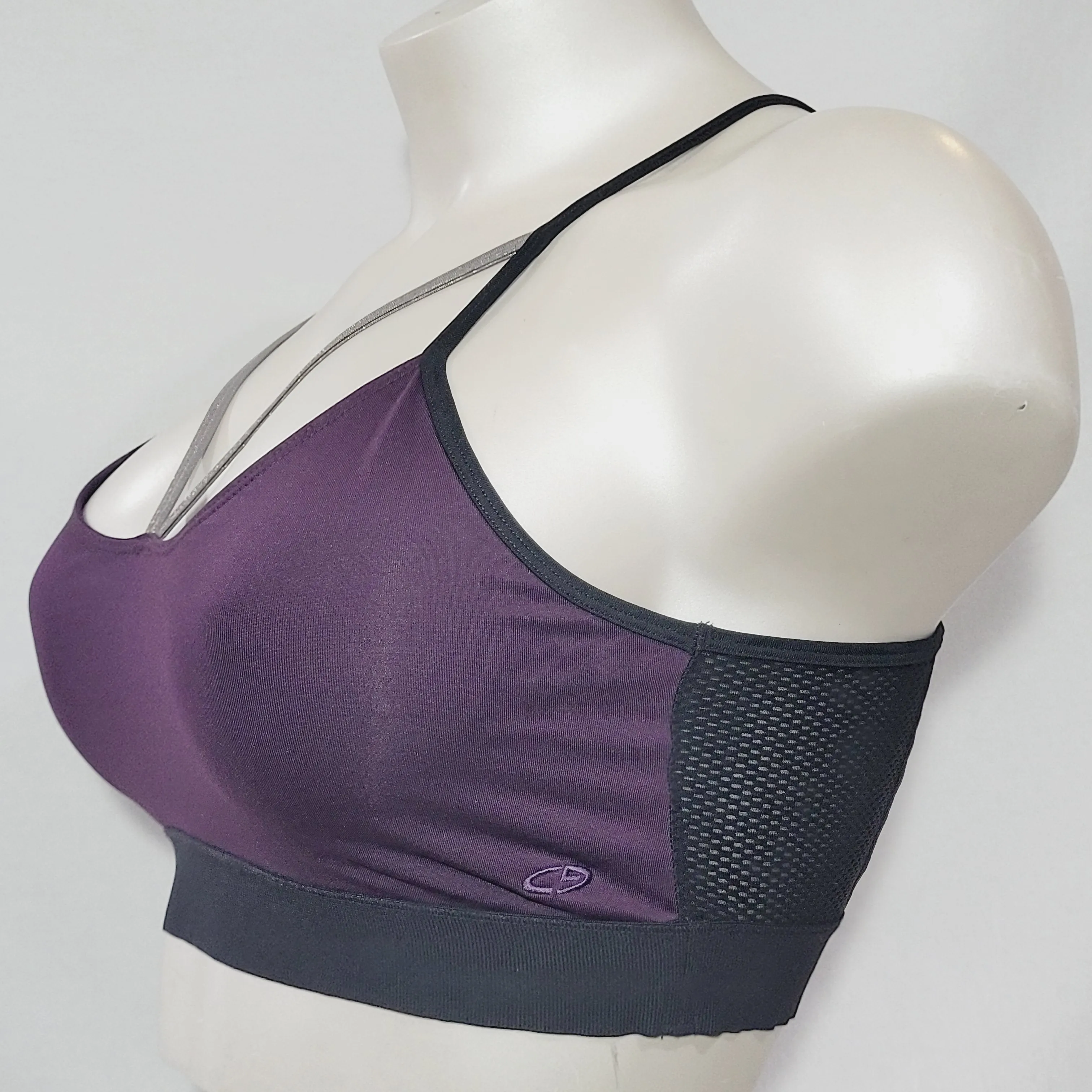 Champion N9537 Strappy Vented Wire Free Racerback Sports Bra Size XL Purple