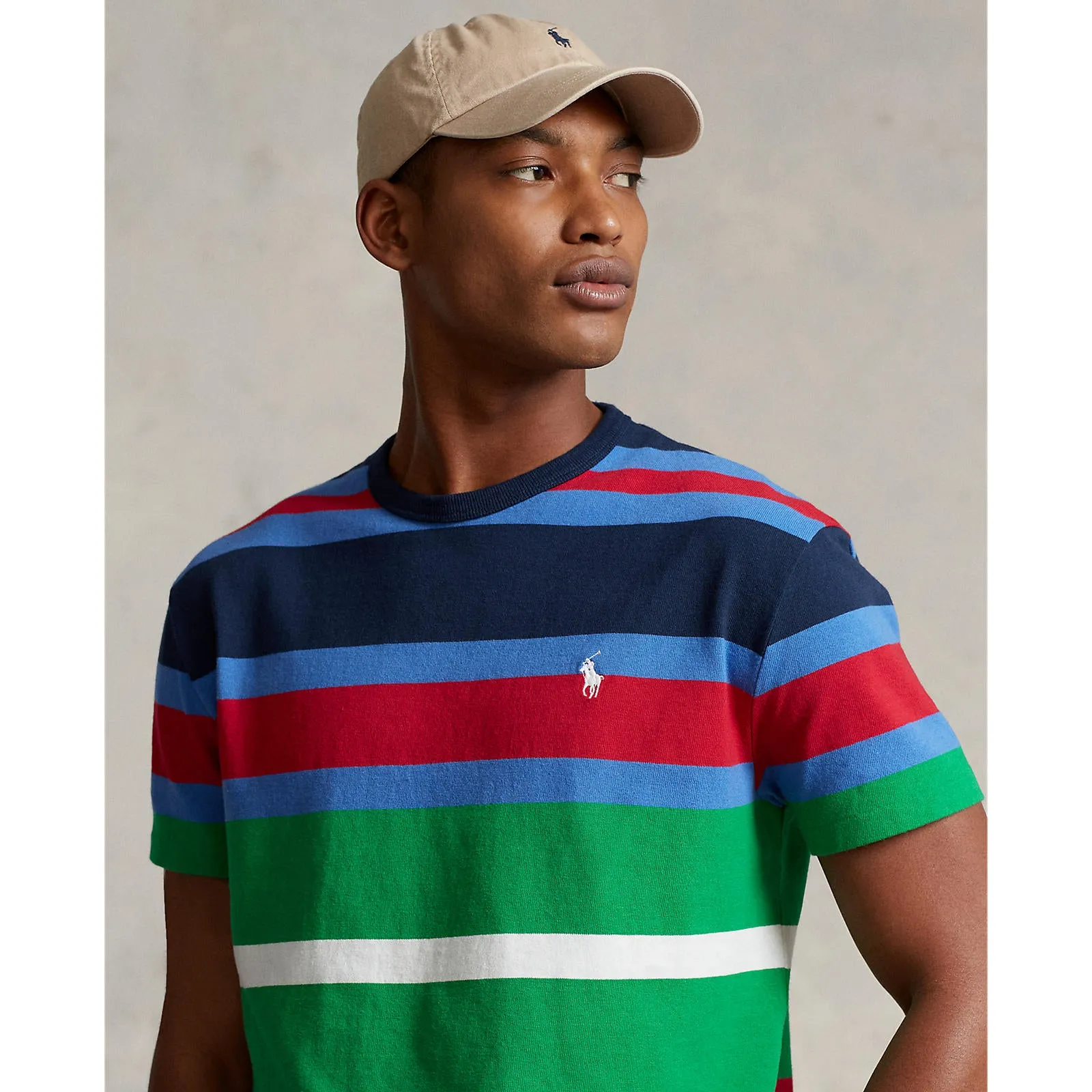 Classic Fit Crew Neck Knitted T-Shirt - Multicoloured Stripes