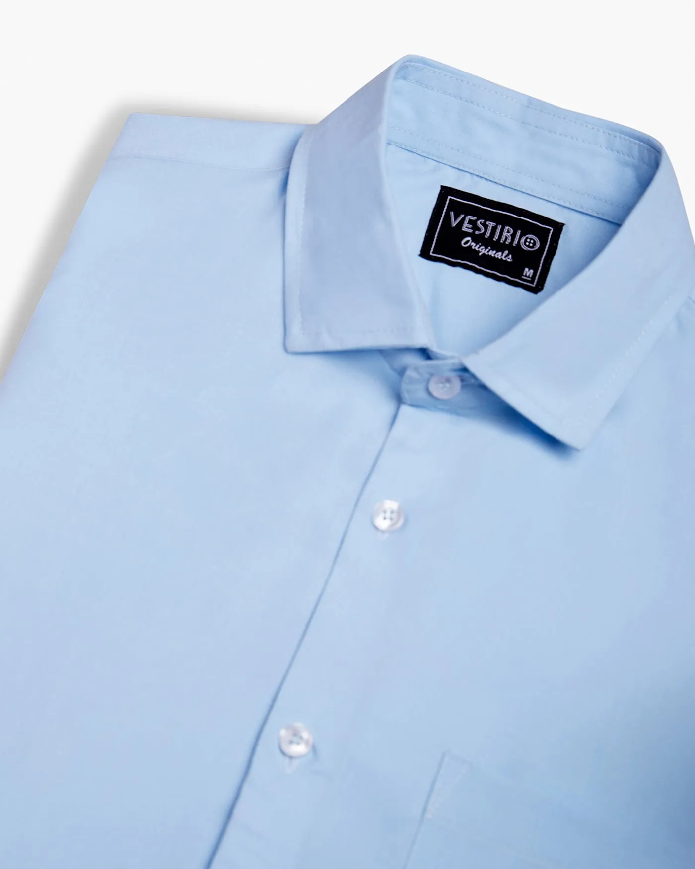 Classic Sky Blue Full Sleeve Plain Shirt For Men