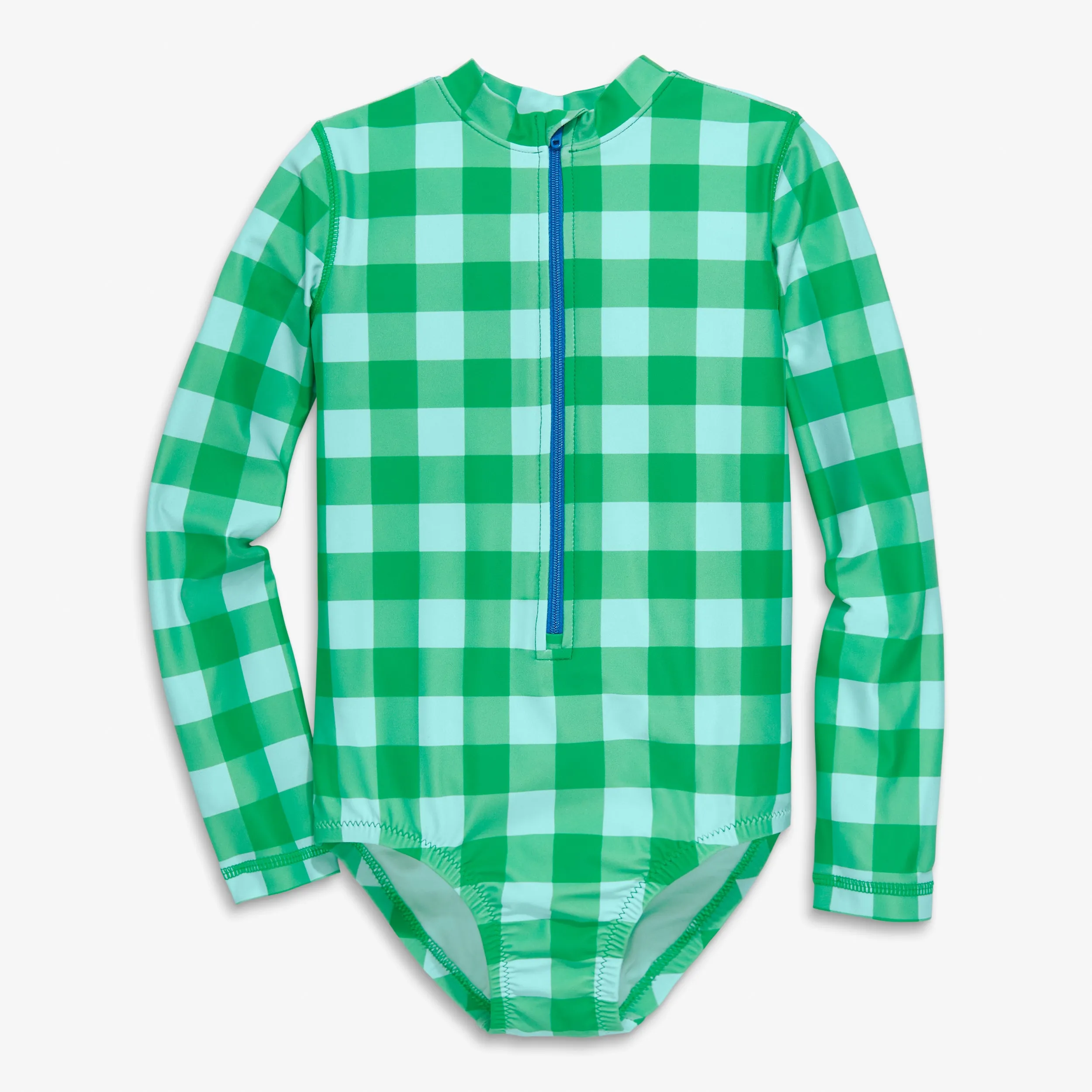 Clearance long sleeve one-piece rash guard in gingham