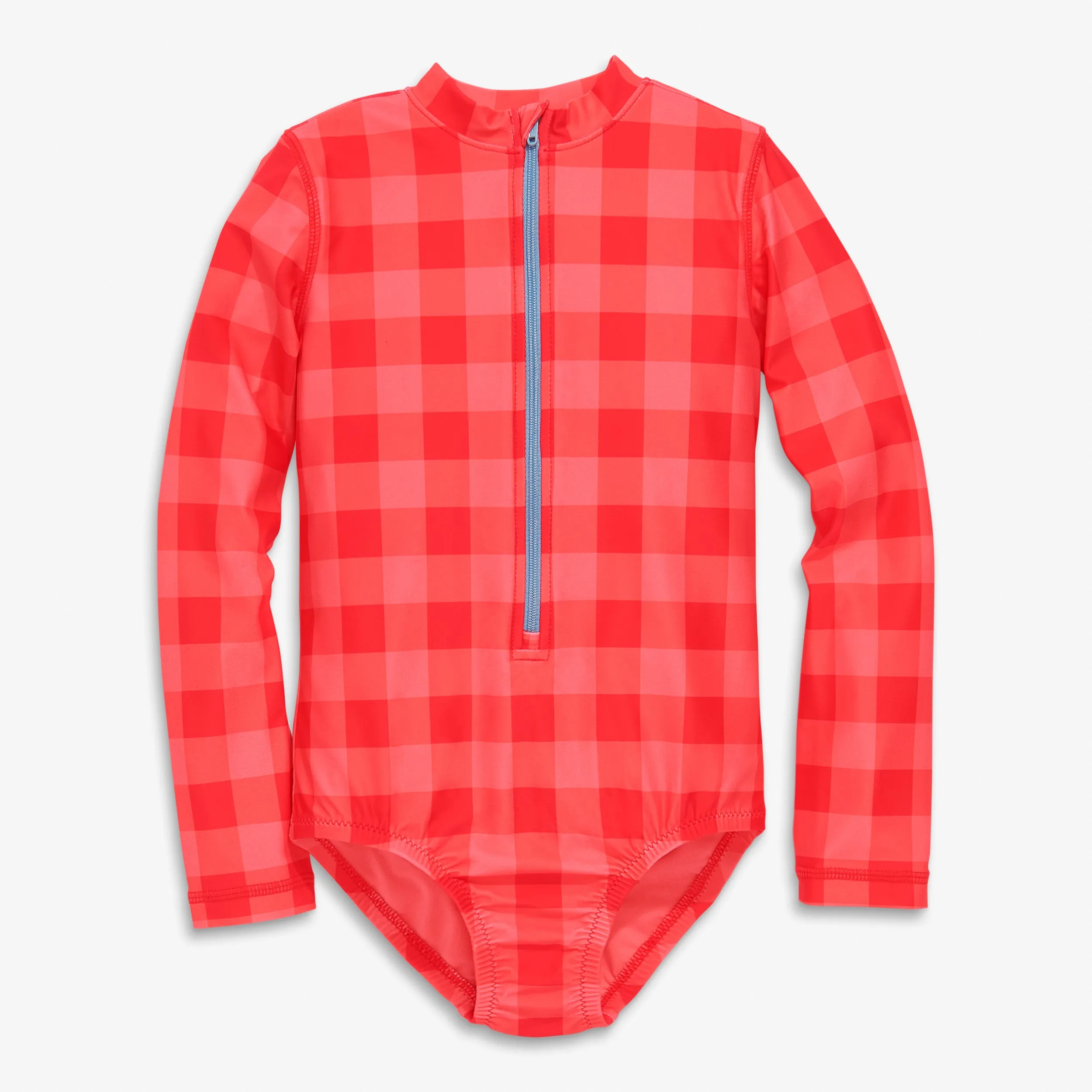 Clearance long sleeve one-piece rash guard in gingham