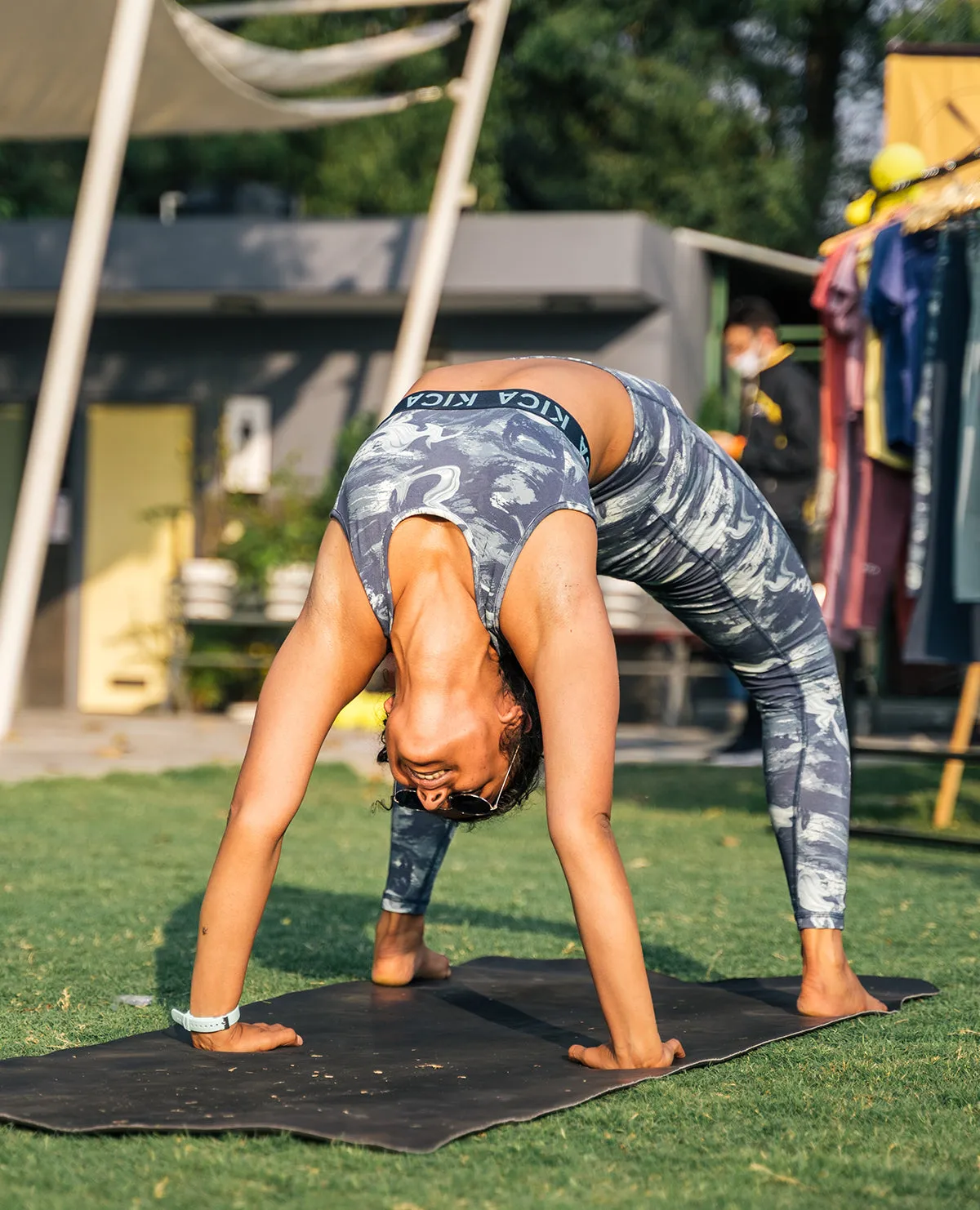 Cotton Printed Sports Bra & Leggings - Blue