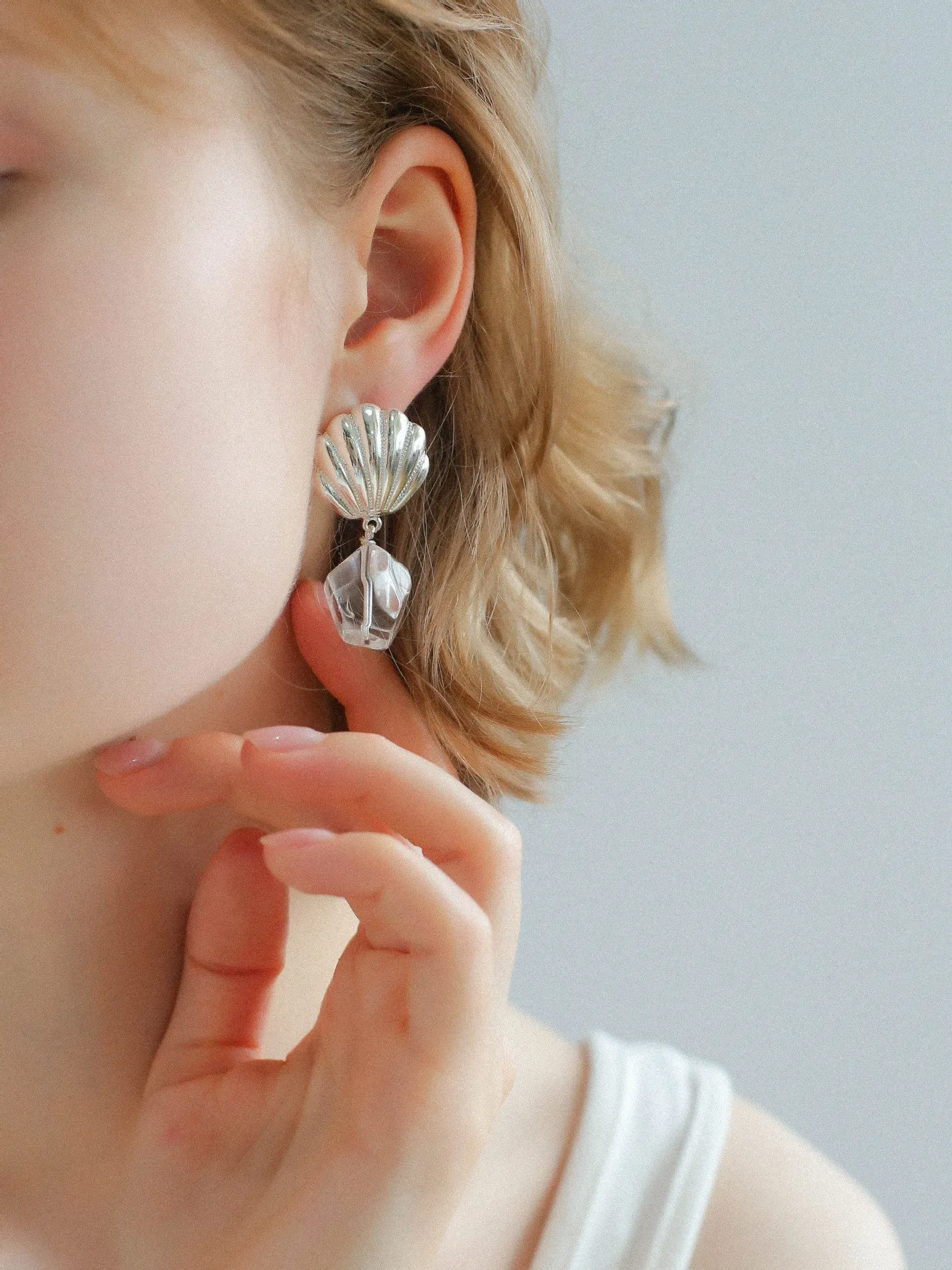 Creative Shell and White Crystal Drop Earrings