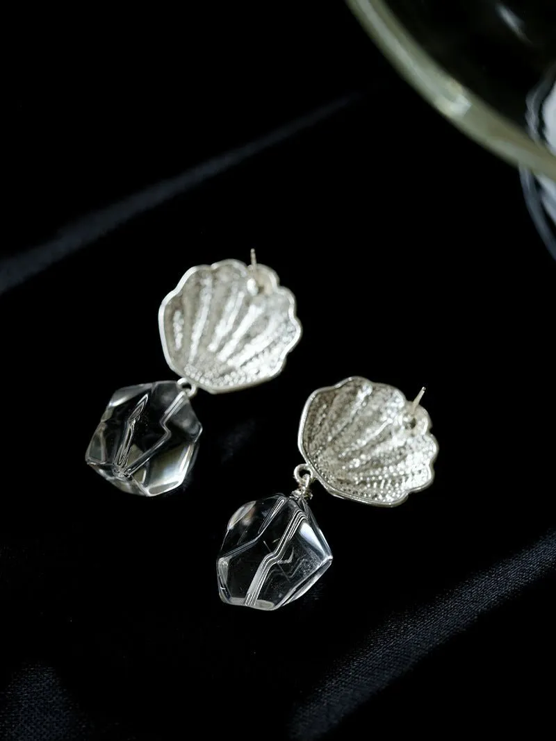 Creative Shell and White Crystal Drop Earrings