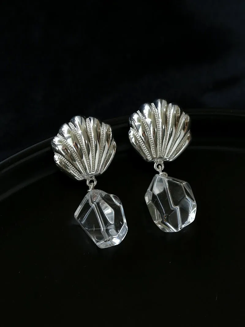 Creative Shell and White Crystal Drop Earrings