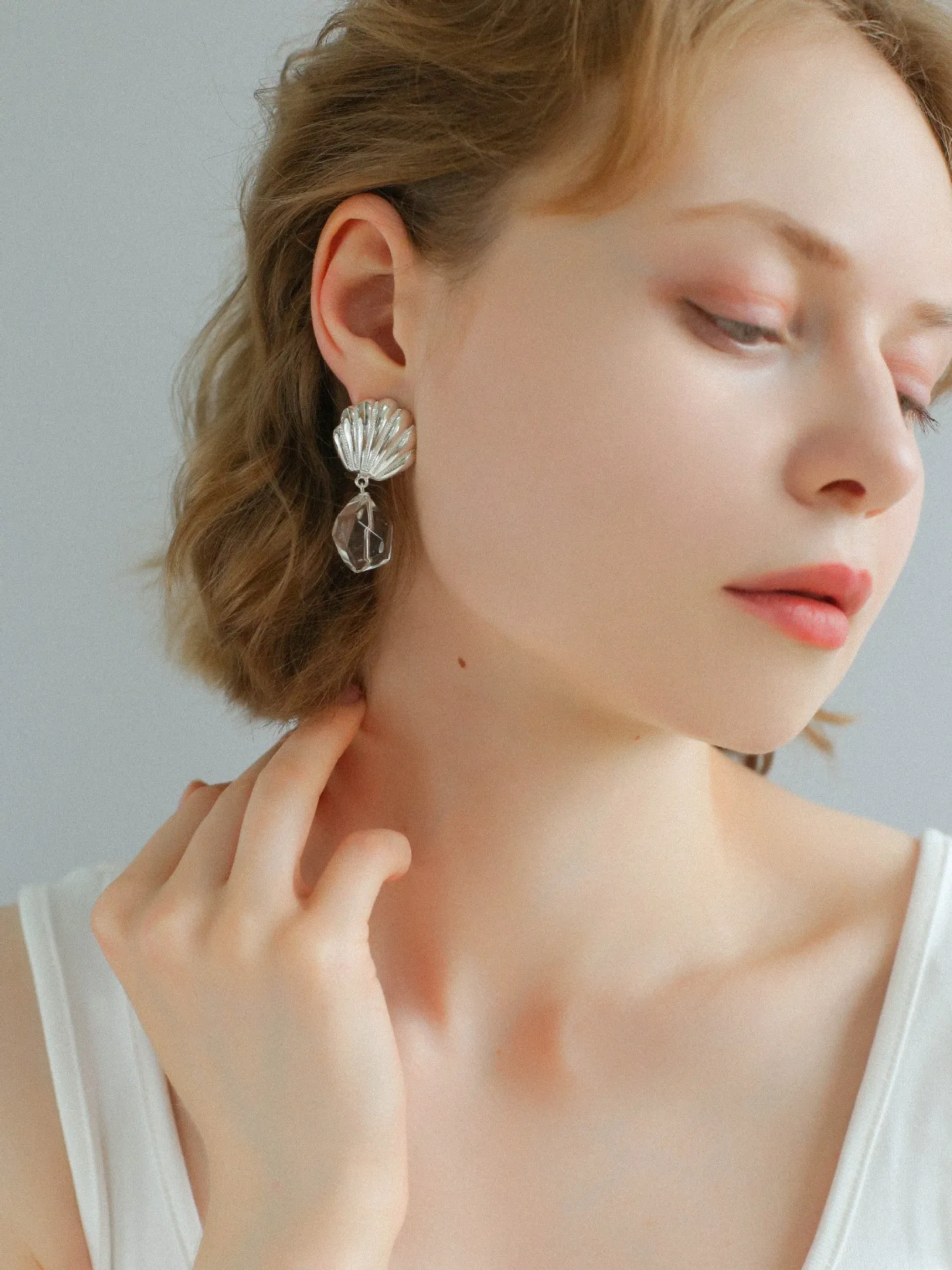 Creative Shell and White Crystal Drop Earrings