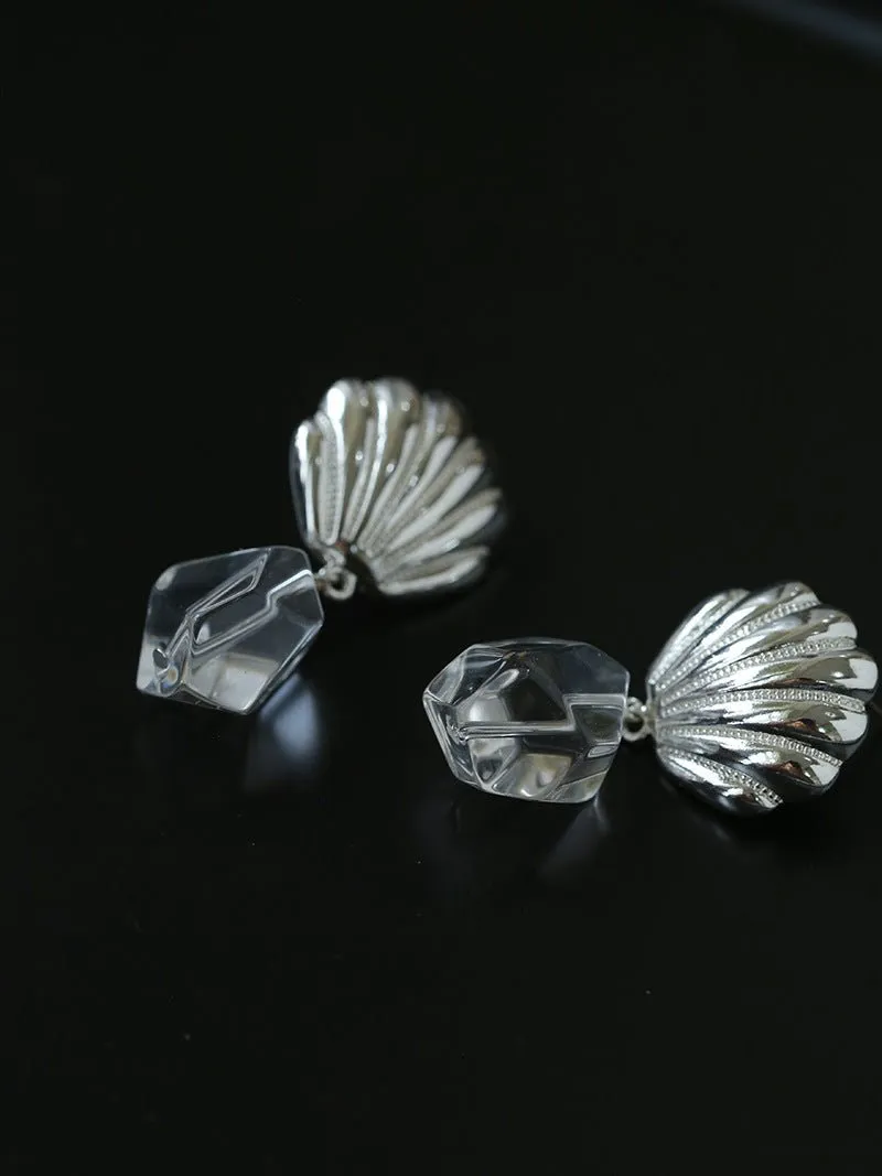 Creative Shell and White Crystal Drop Earrings