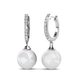 Daphne 18K White Gold Plated Simulated Diamond Pearl Drop Earrings