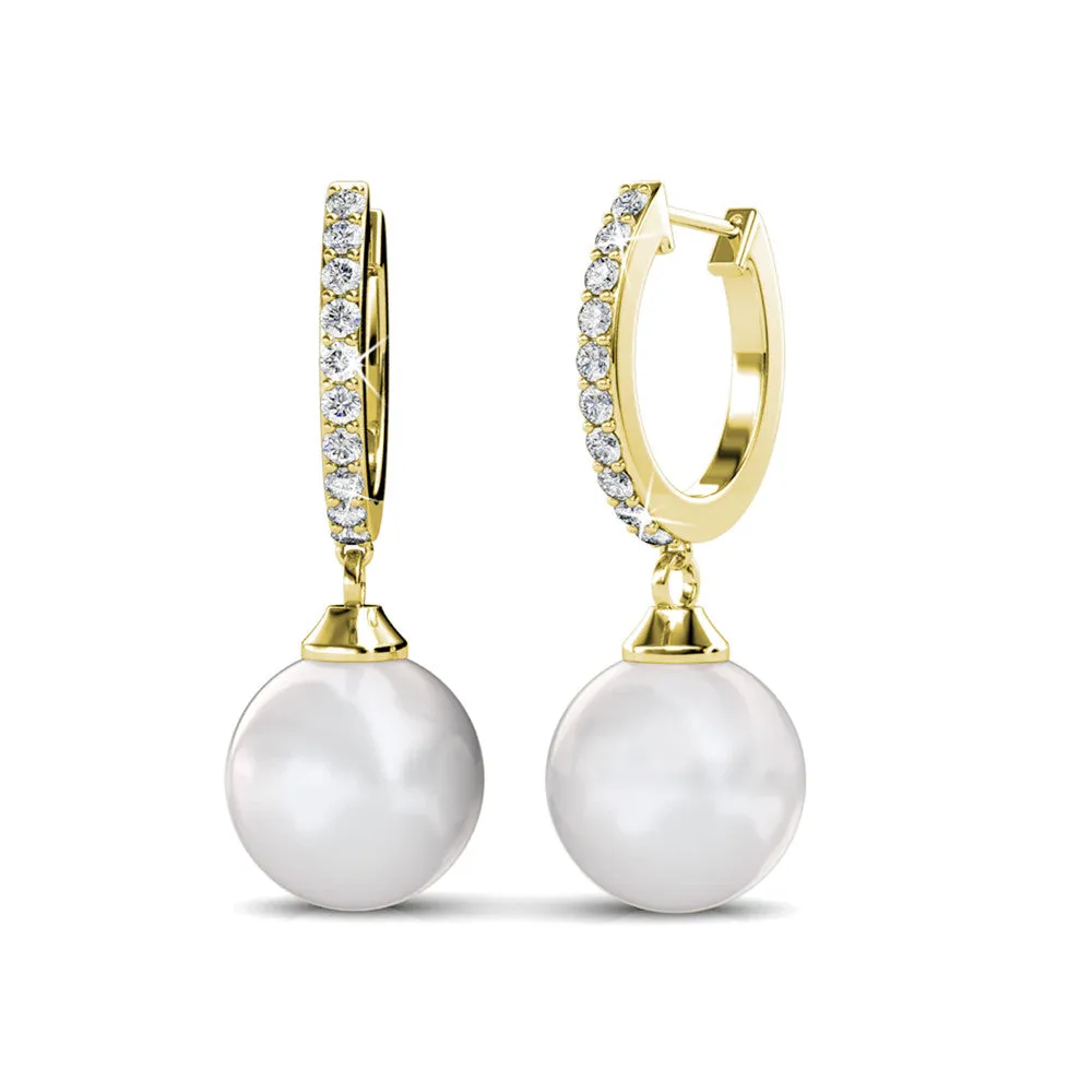 Daphne 18K White Gold Plated Simulated Diamond Pearl Drop Earrings