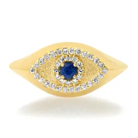 Diamond & Sapphire Evil Eyes Signet Ring