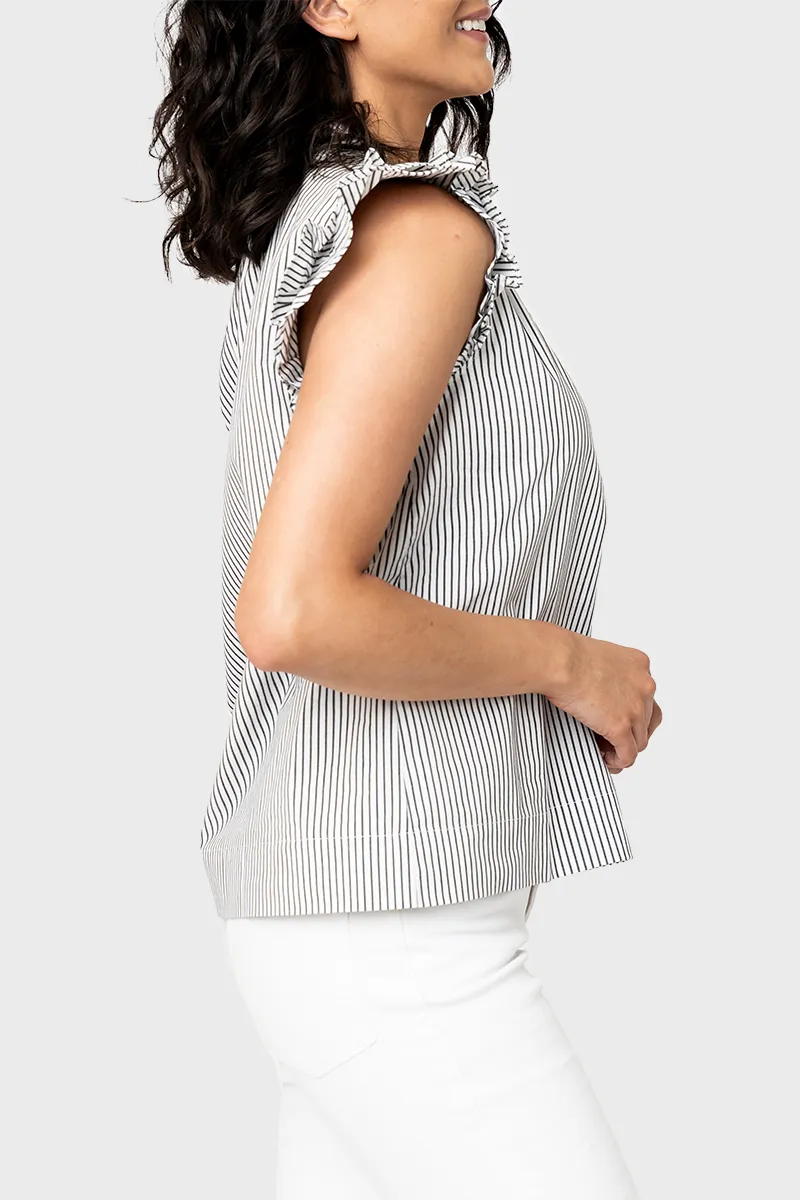 Double Flutter Sleeve Poplin Stripe Top