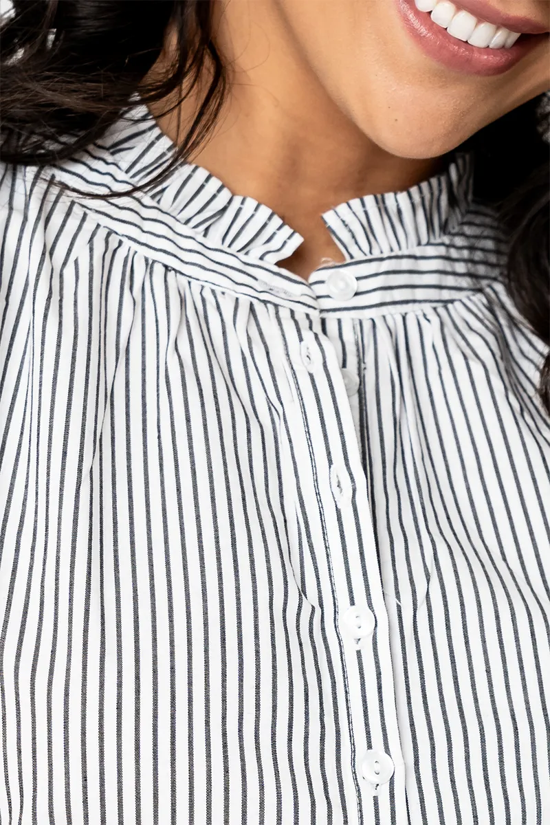 Double Flutter Sleeve Poplin Stripe Top