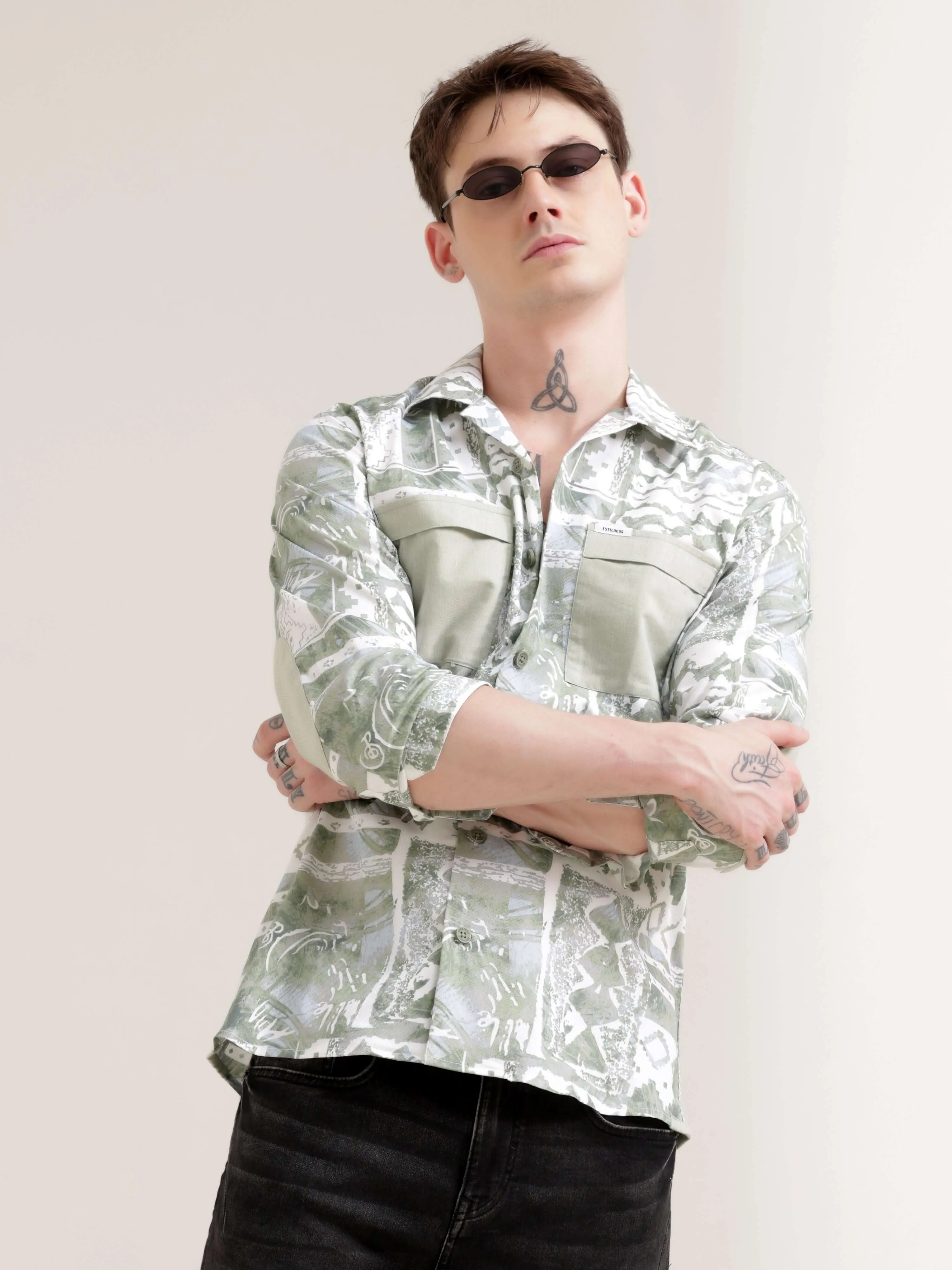 Duval green abstract print shirt