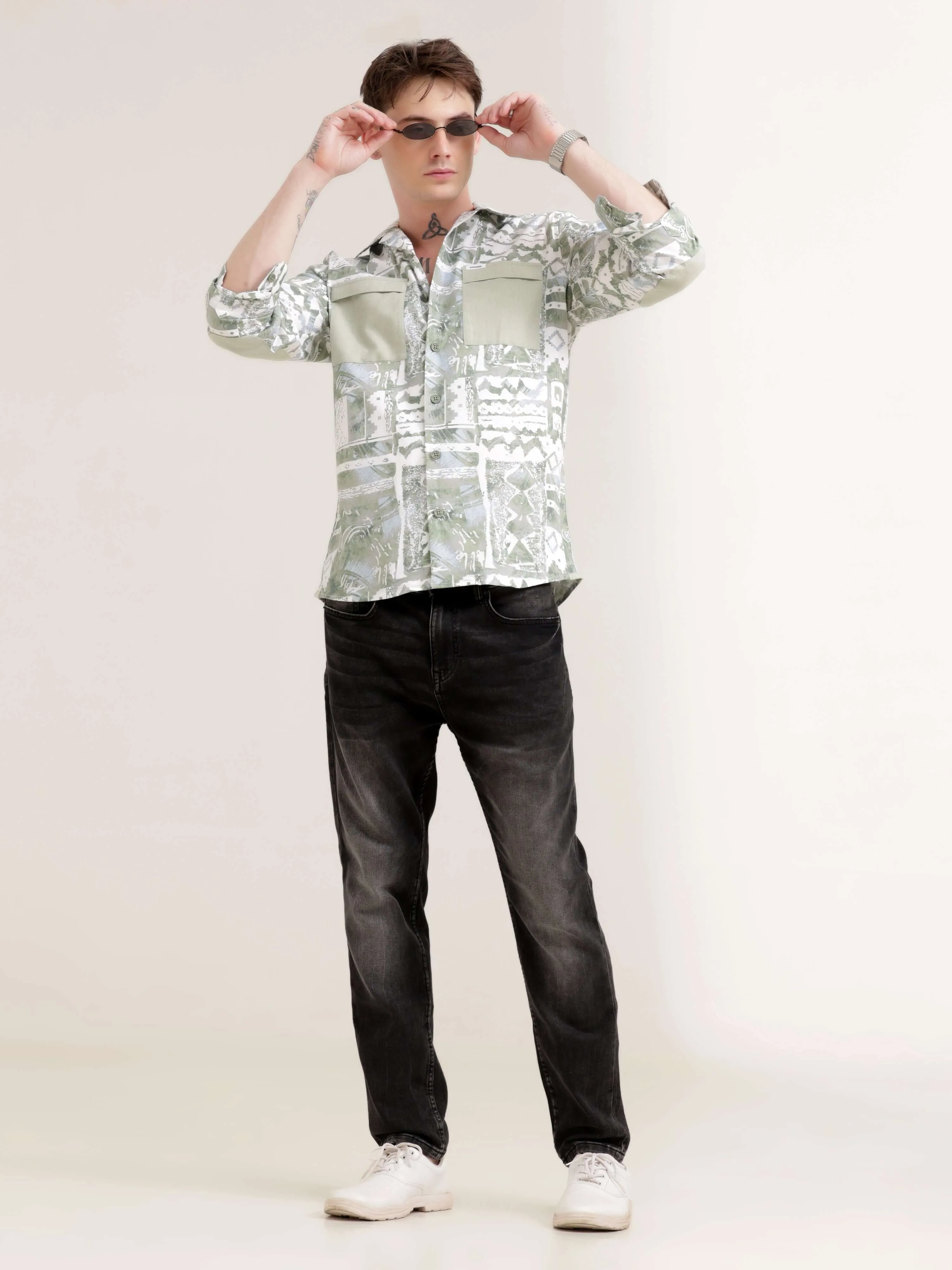 Duval green abstract print shirt