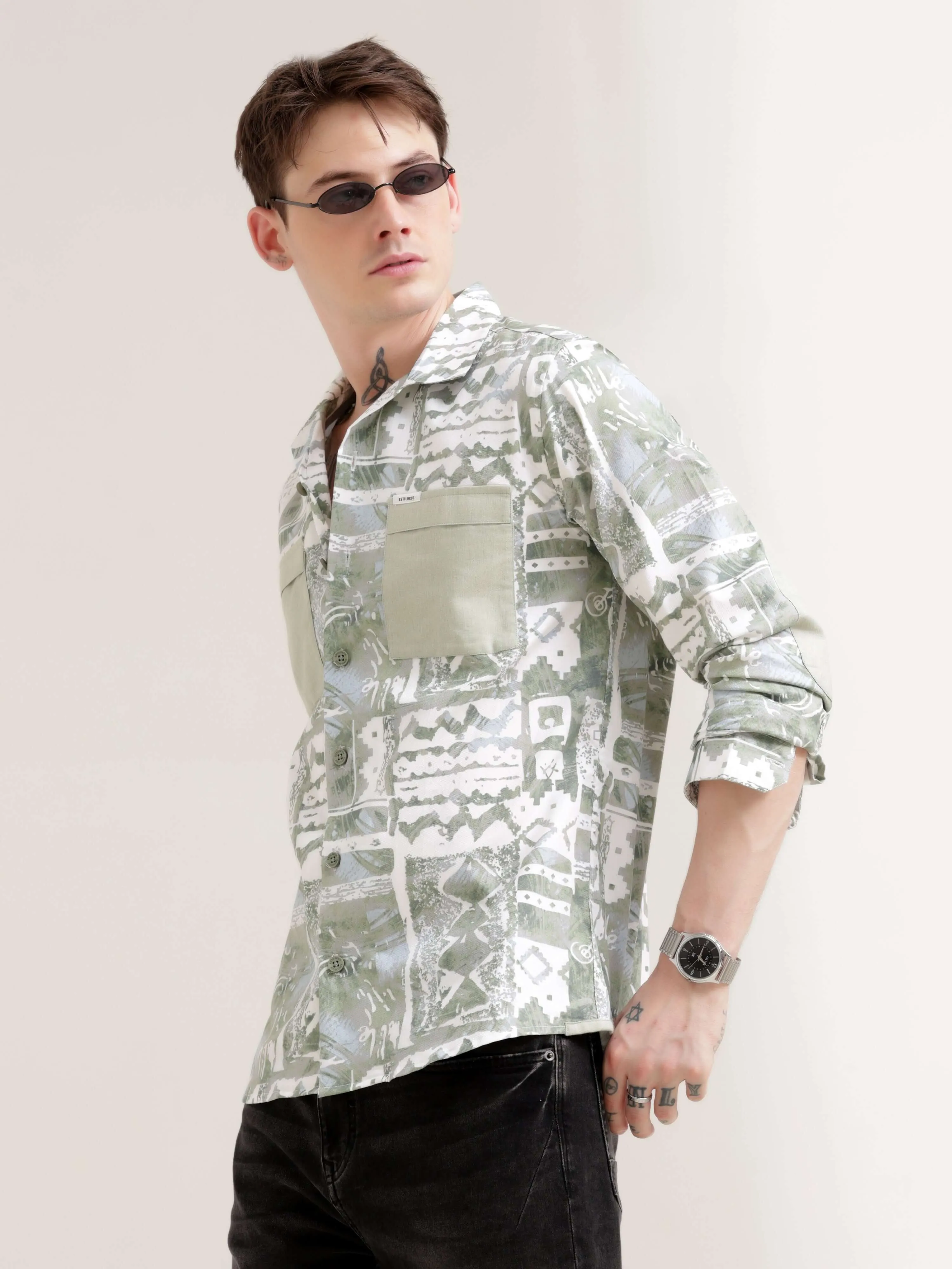 Duval green abstract print shirt