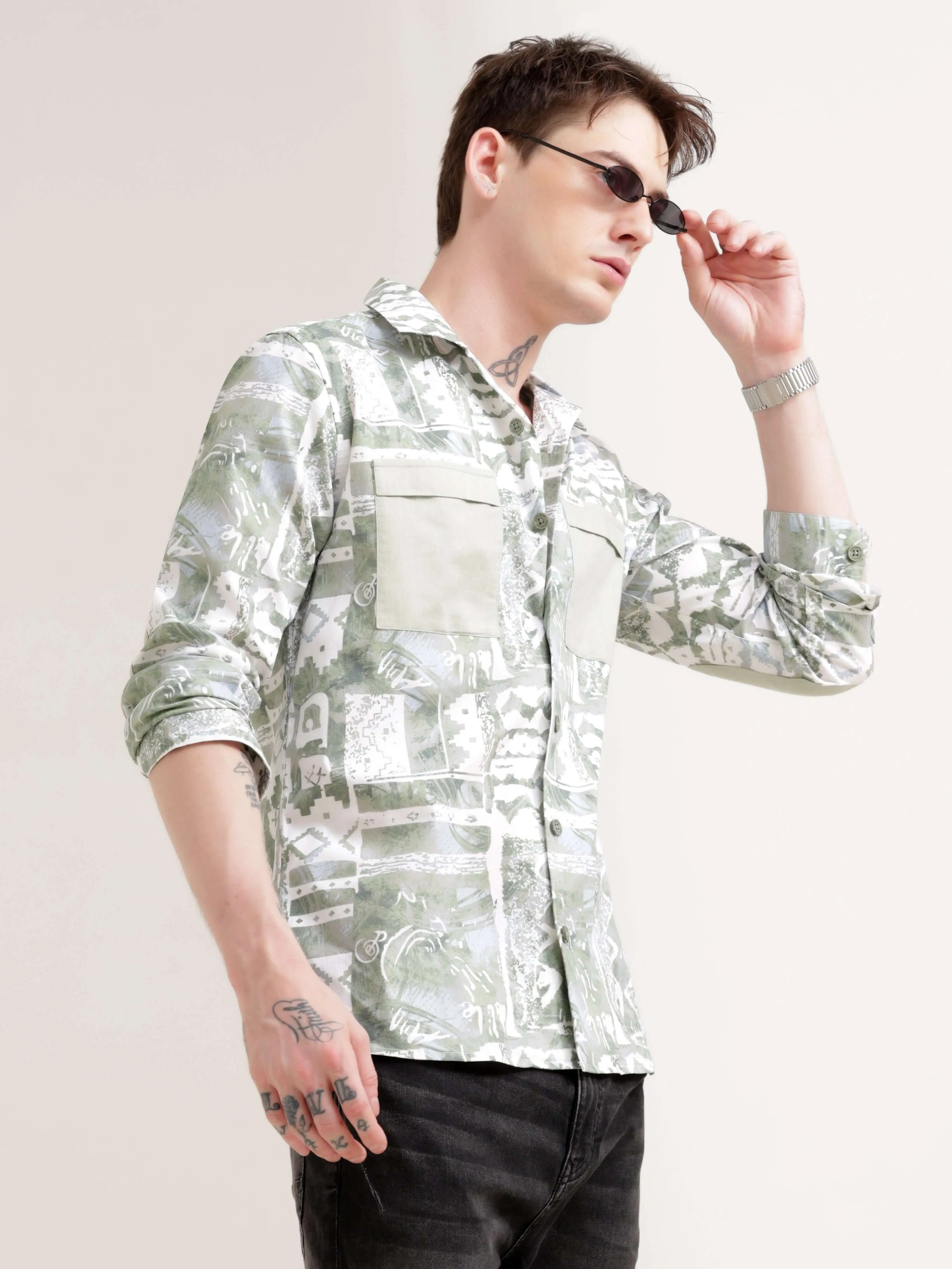 Duval green abstract print shirt