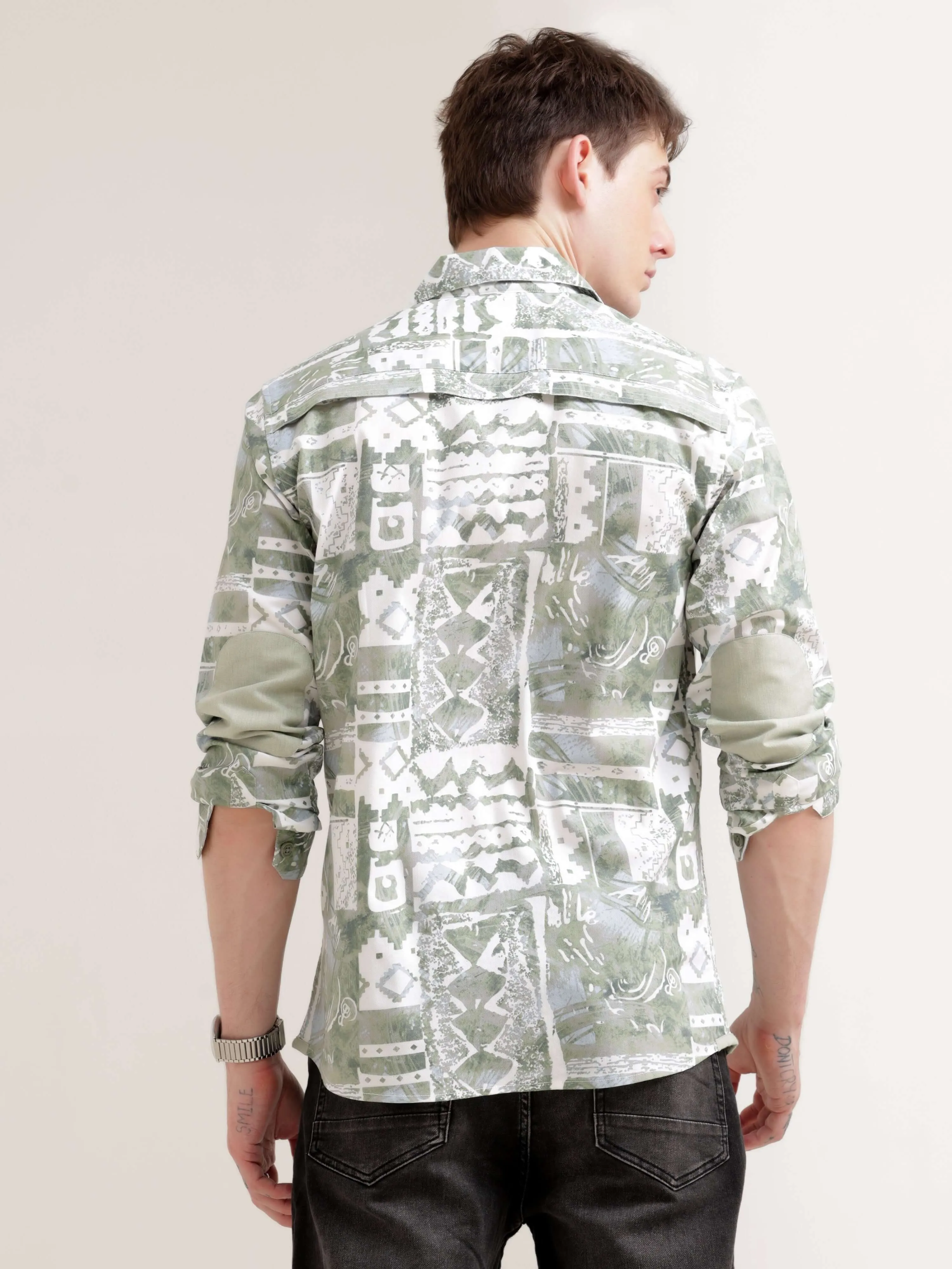 Duval green abstract print shirt