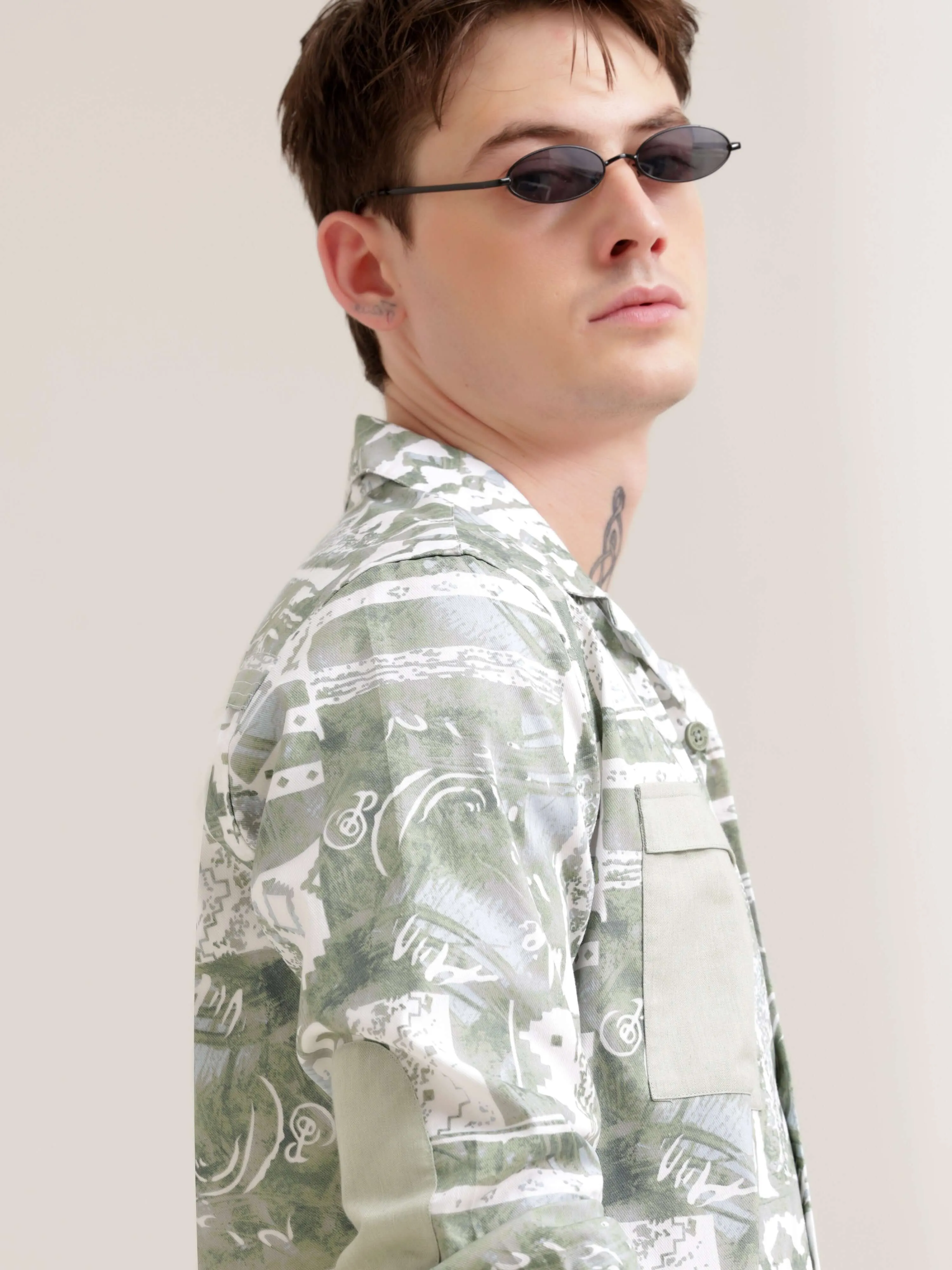 Duval green abstract print shirt