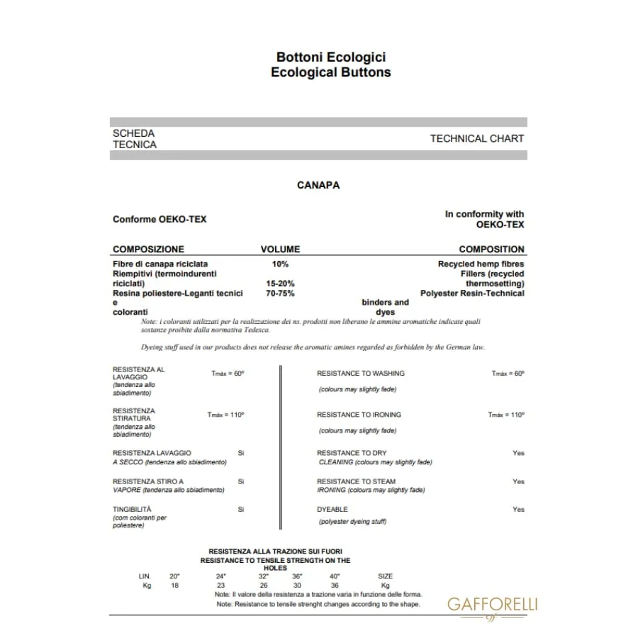 Ecological Hemp Button D309 - Gafforelli Srl