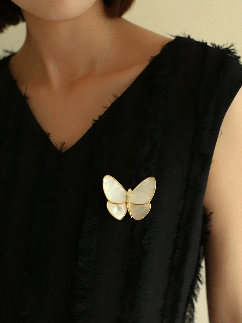 Elegant White Mother of Pearl Butterfly Brooch