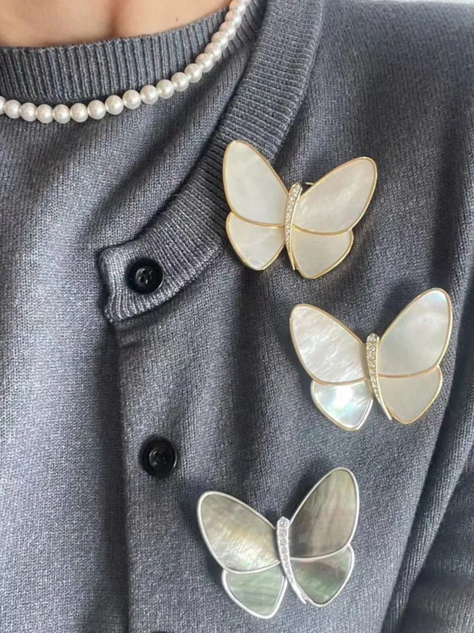 Elegant White Mother of Pearl Butterfly Brooch