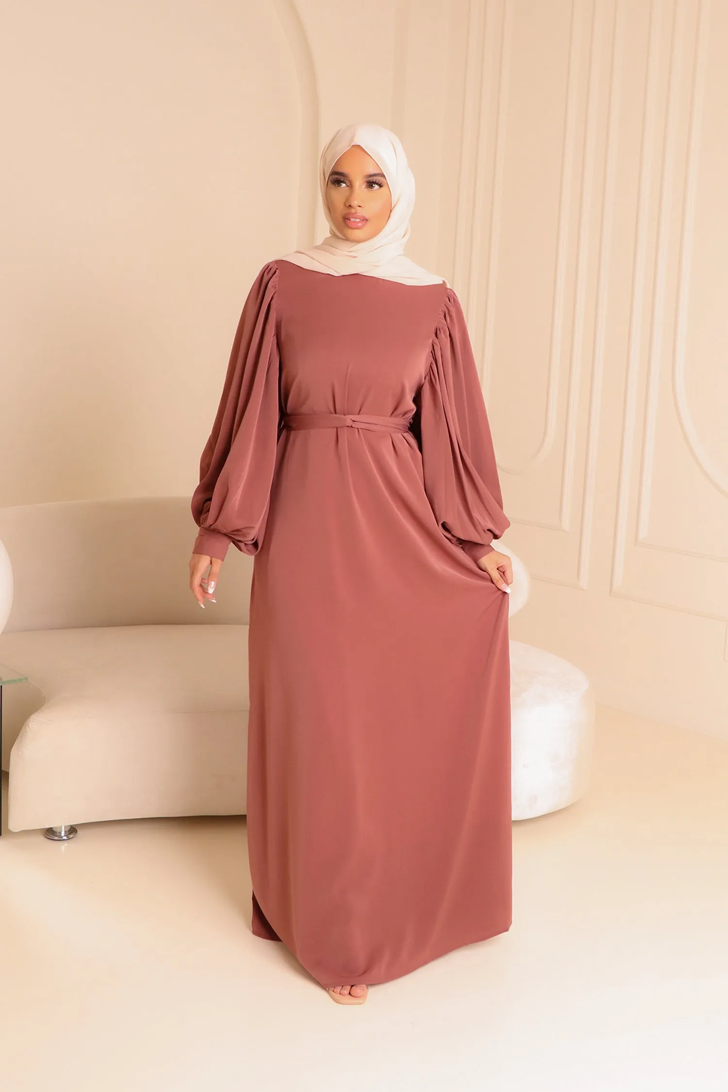 Elisa Soft Balloon Sleeve Dress- Nude Pink