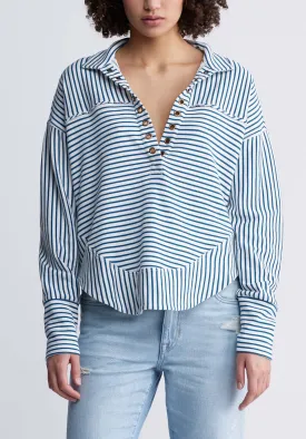 Ellowynne Women’s Striped Sweatshirt in White & Blue - KT0099P