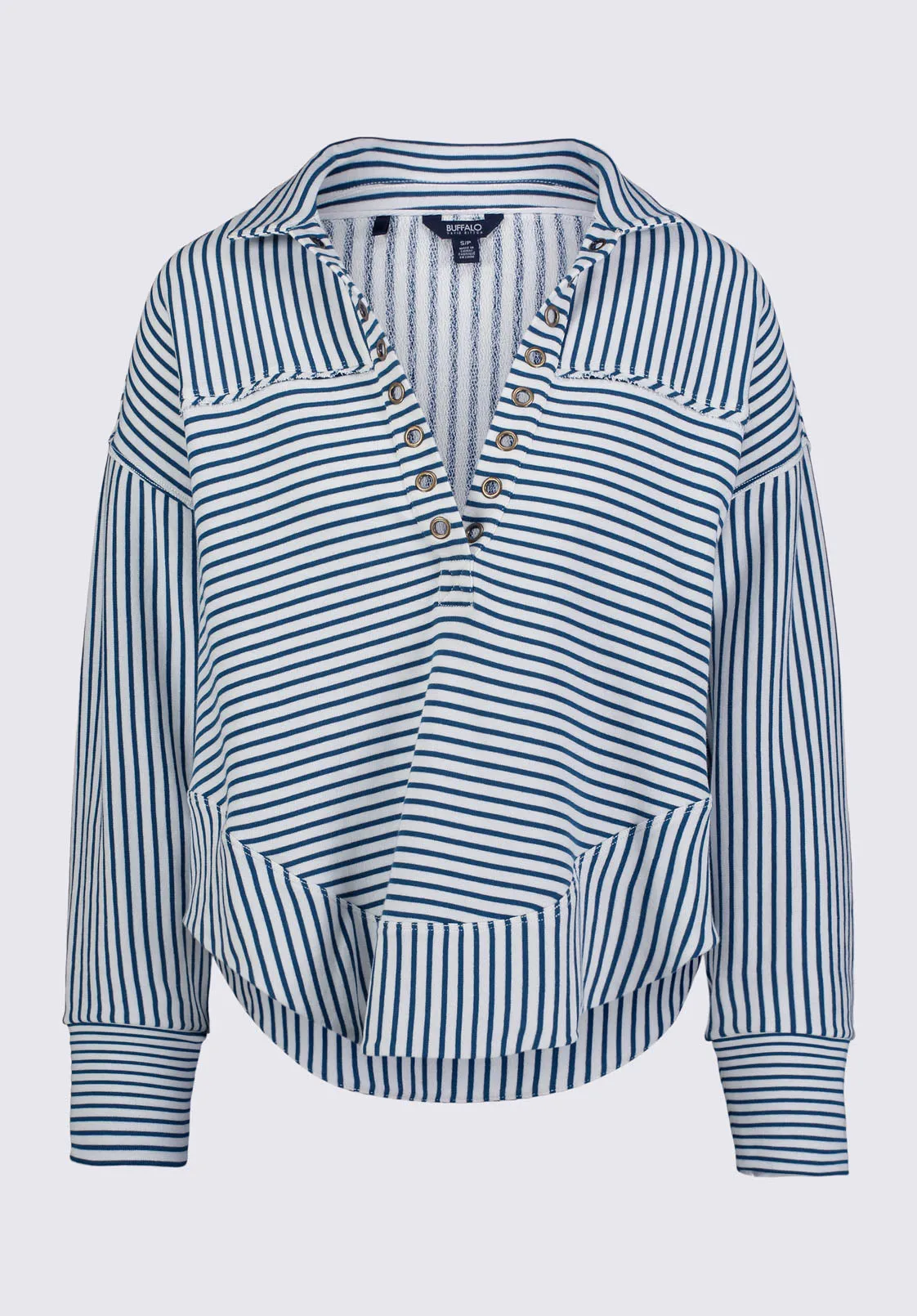 Ellowynne Women’s Striped Sweatshirt in White & Blue - KT0099P