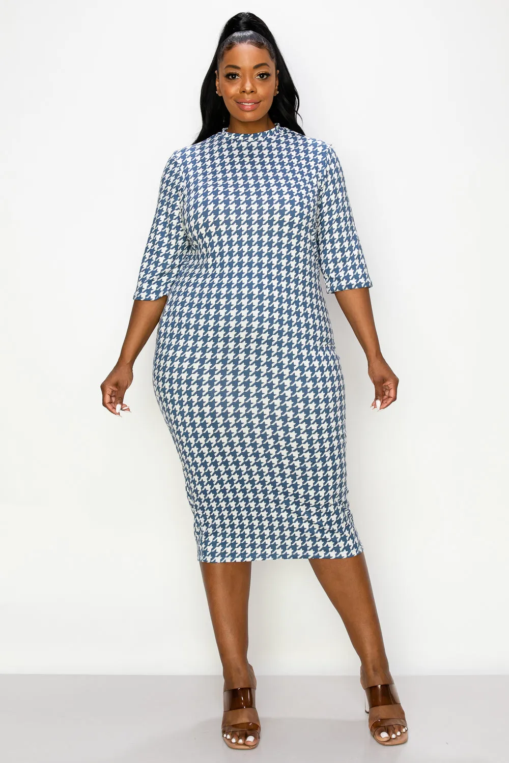 Elly Houndstooth Midi Dress