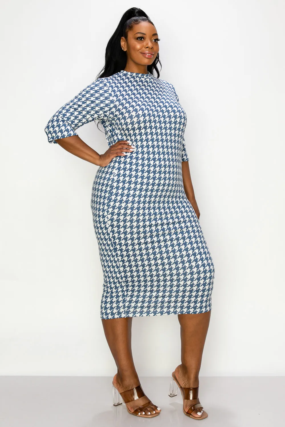 Elly Houndstooth Midi Dress