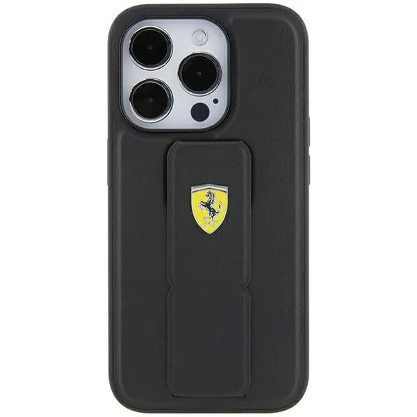 Ferrari Hard Case Grip Stand with Metal Logo for iphone 15 Pro Max 6.7" Black - FEHCP15XGSPSIK