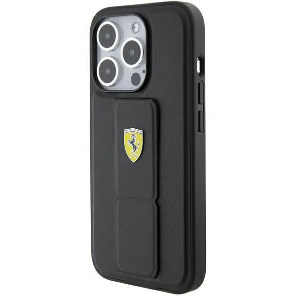 Ferrari Hard Case Grip Stand with Metal Logo for iphone 15 Pro Max 6.7" Black - FEHCP15XGSPSIK