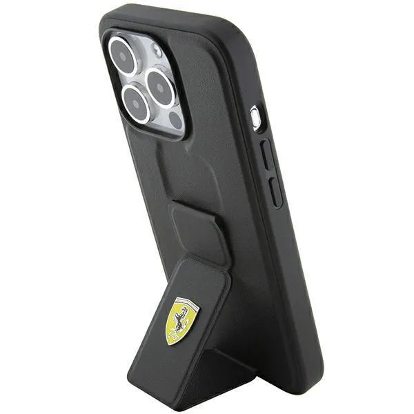 Ferrari Hard Case Grip Stand with Metal Logo for iphone 15 Pro Max 6.7" Black - FEHCP15XGSPSIK