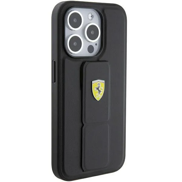 Ferrari Hard Case Grip Stand with Metal Logo for iphone 15 Pro Max 6.7" Black - FEHCP15XGSPSIK