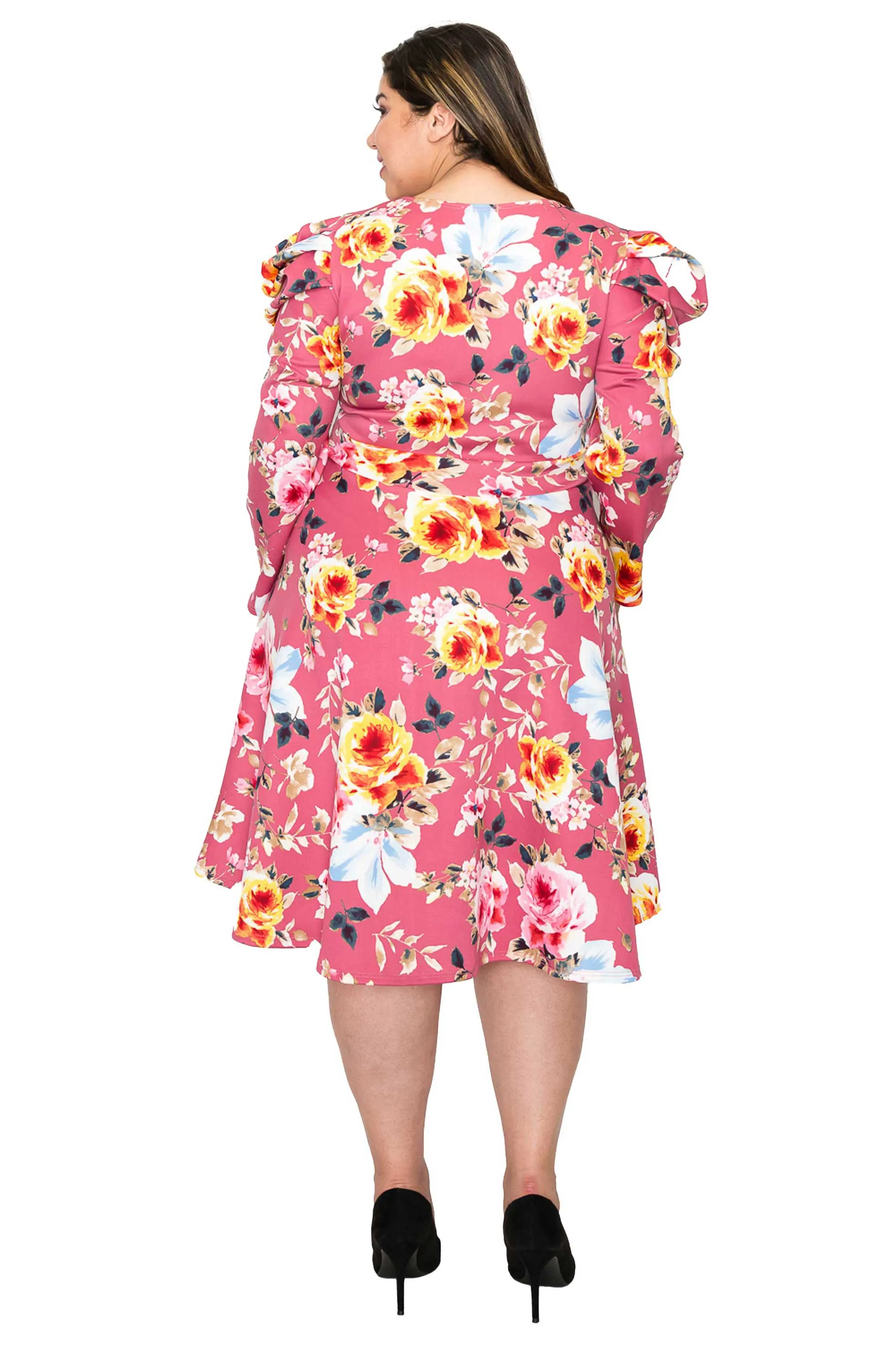 Floral Statement Sleeve Flare Dress