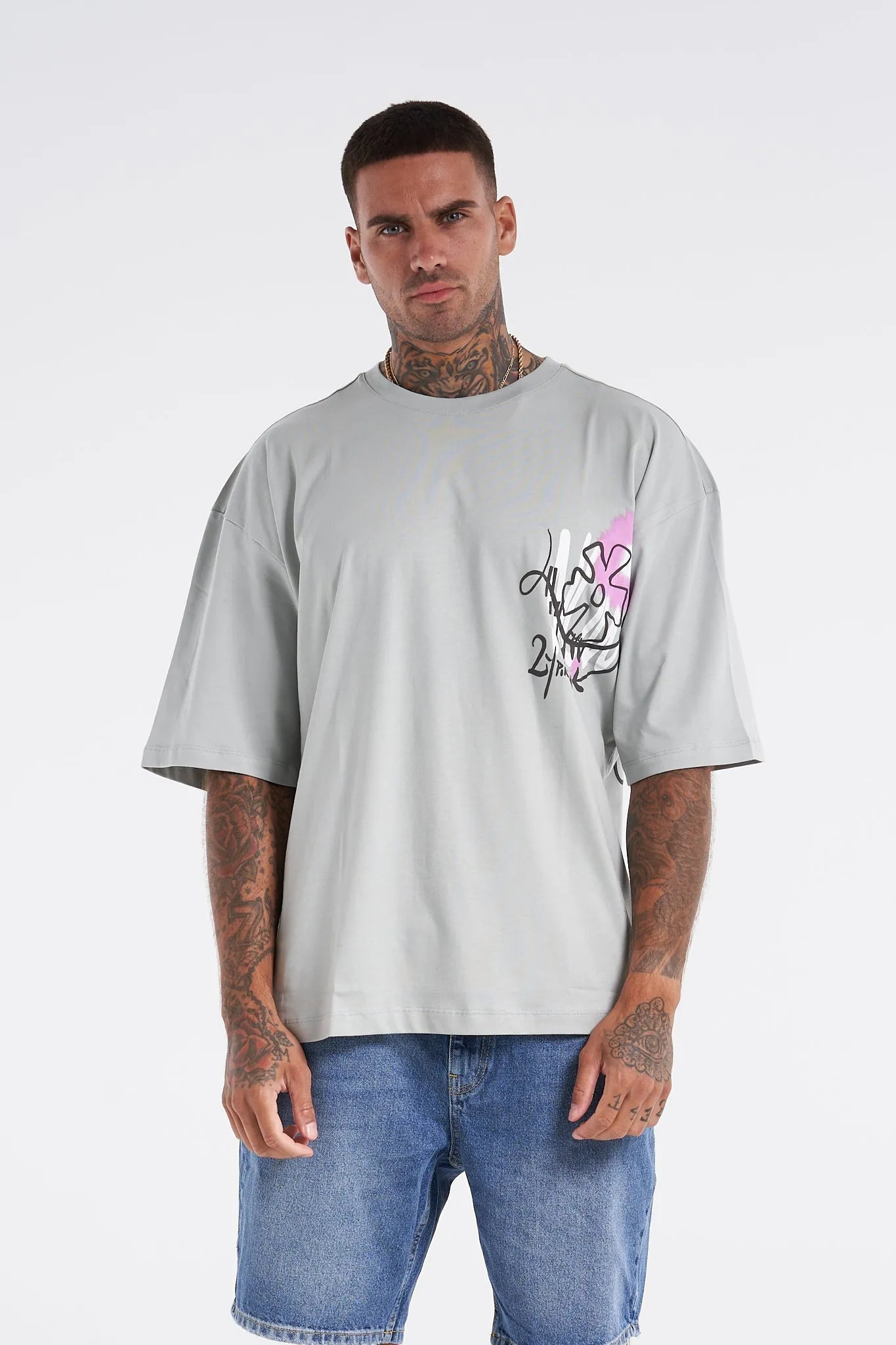 Flower Splash Oversized Tee Stone