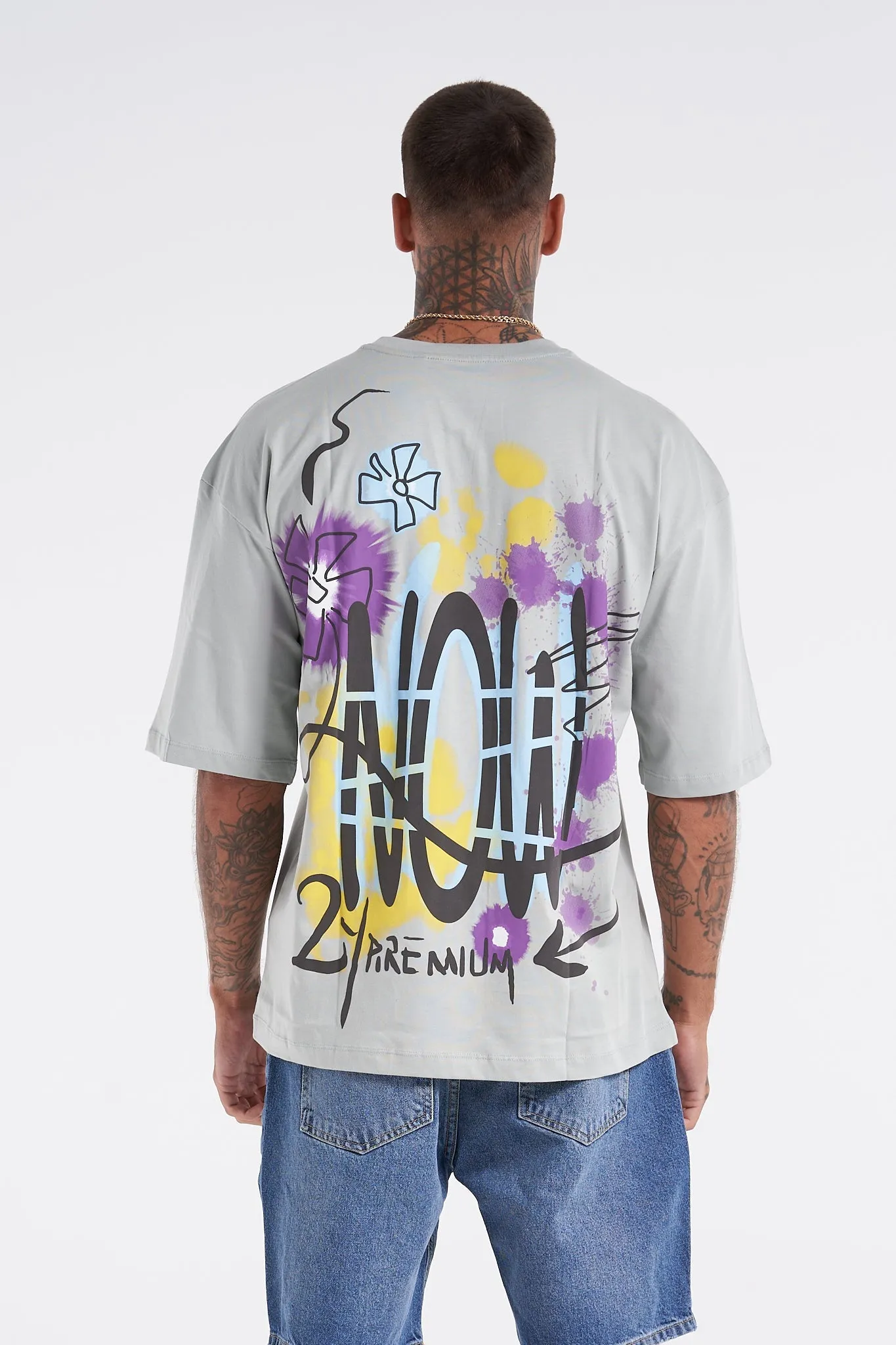 Flower Splash Oversized Tee Stone