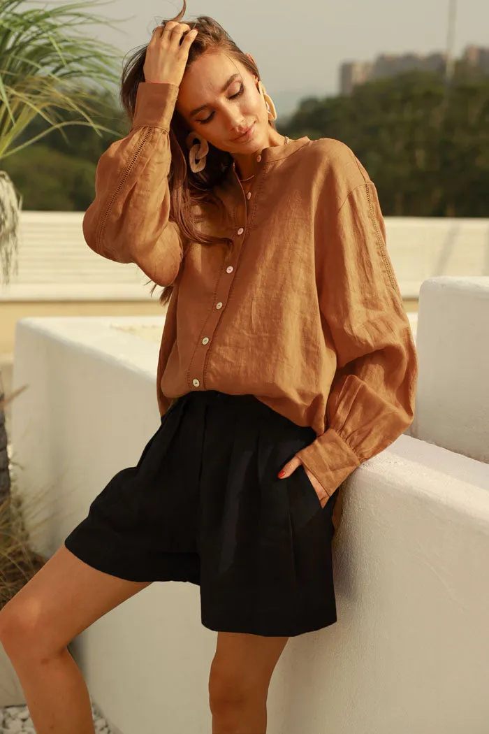 Frieeah Stand Collar Loose Fit Shirt