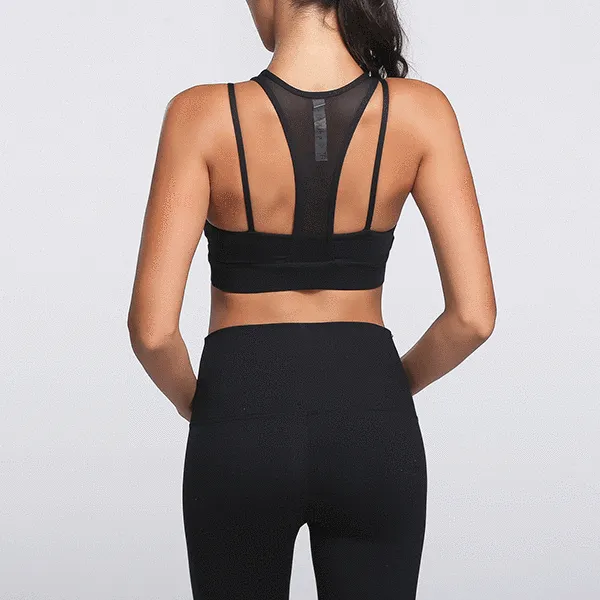 Front Mesh Panel Sports Bra