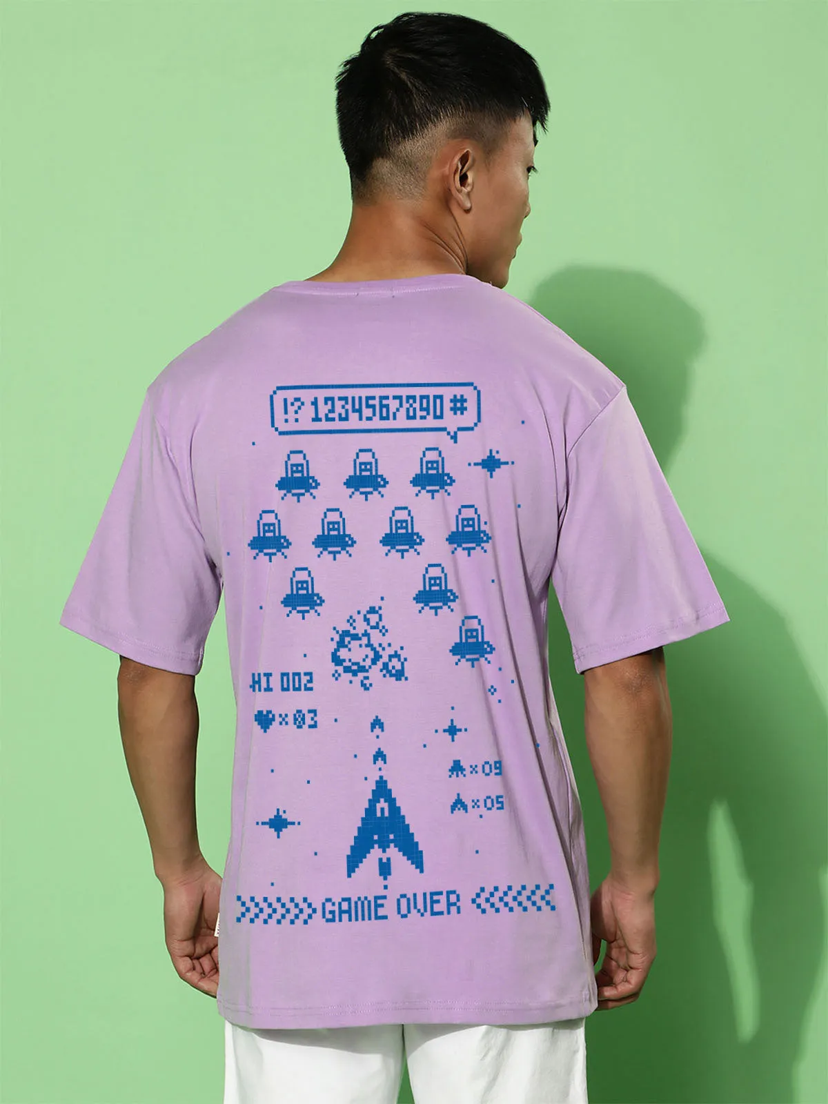 Game Over Lilac Oversized Printed Tshirt