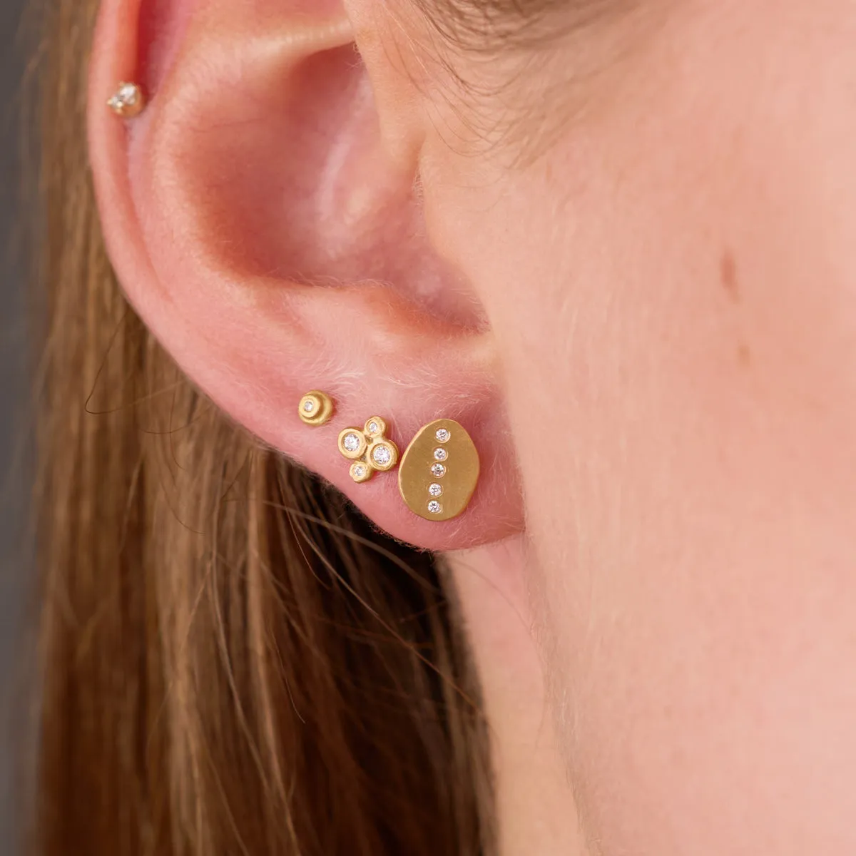 Gold Dot Stud Earrings with Diamonds