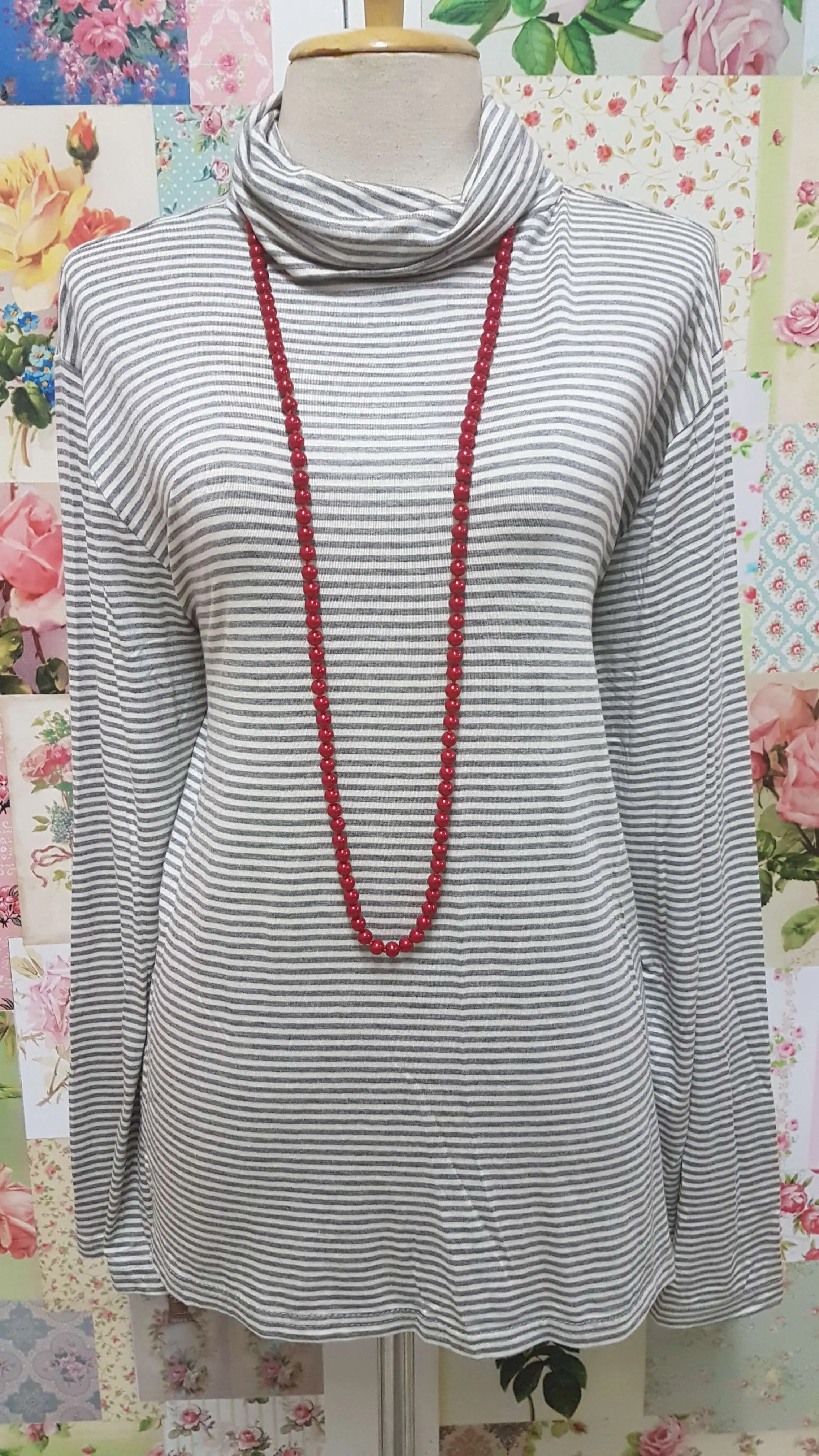 Grey & White Striped Top AC011